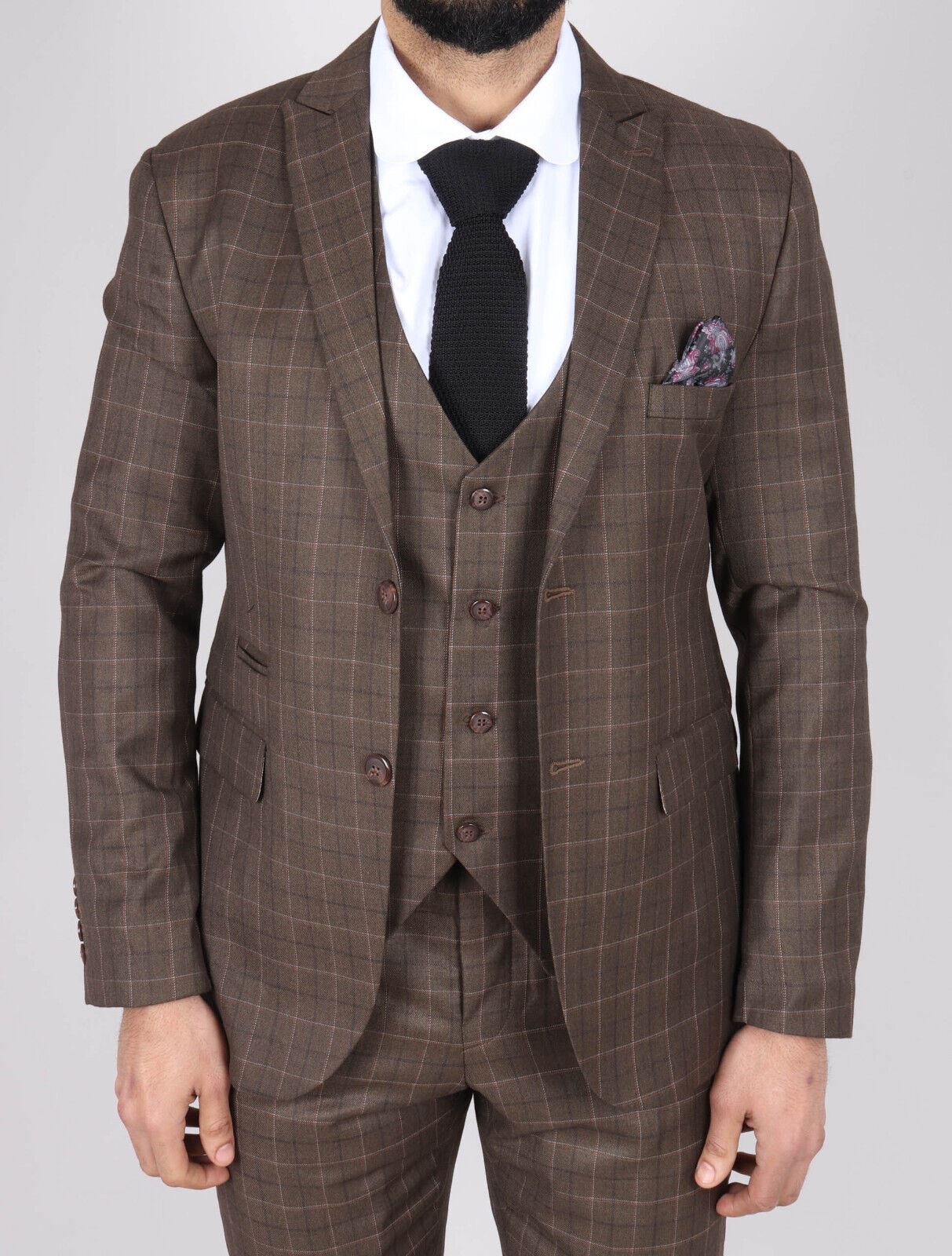Mens IM2 Classic Plain Brown 3 Piece Suit