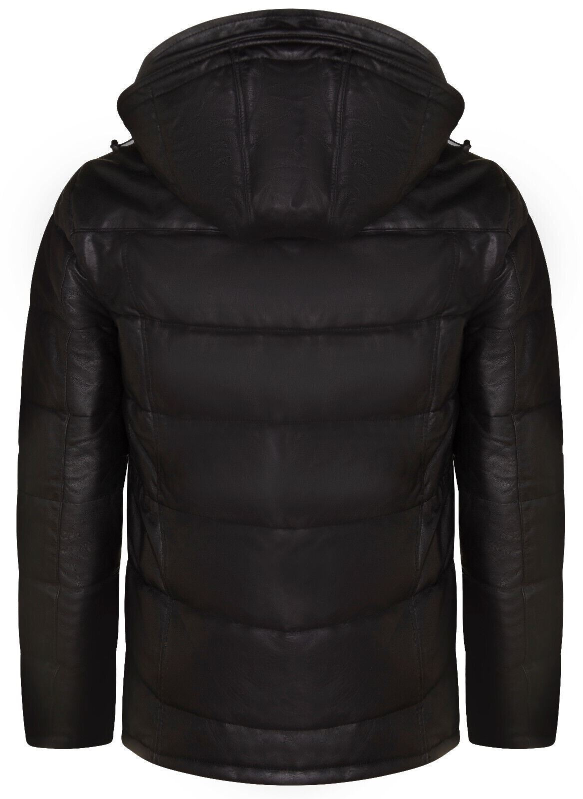 Mens Puffer Leather Hooded Bomber Jacket-Cramlington