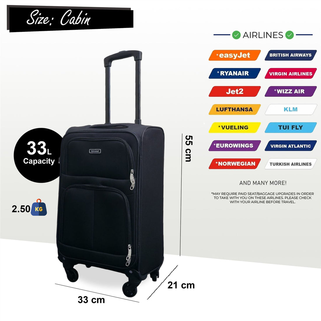 Tahara Cabin Soft Shell Suitcase in Black