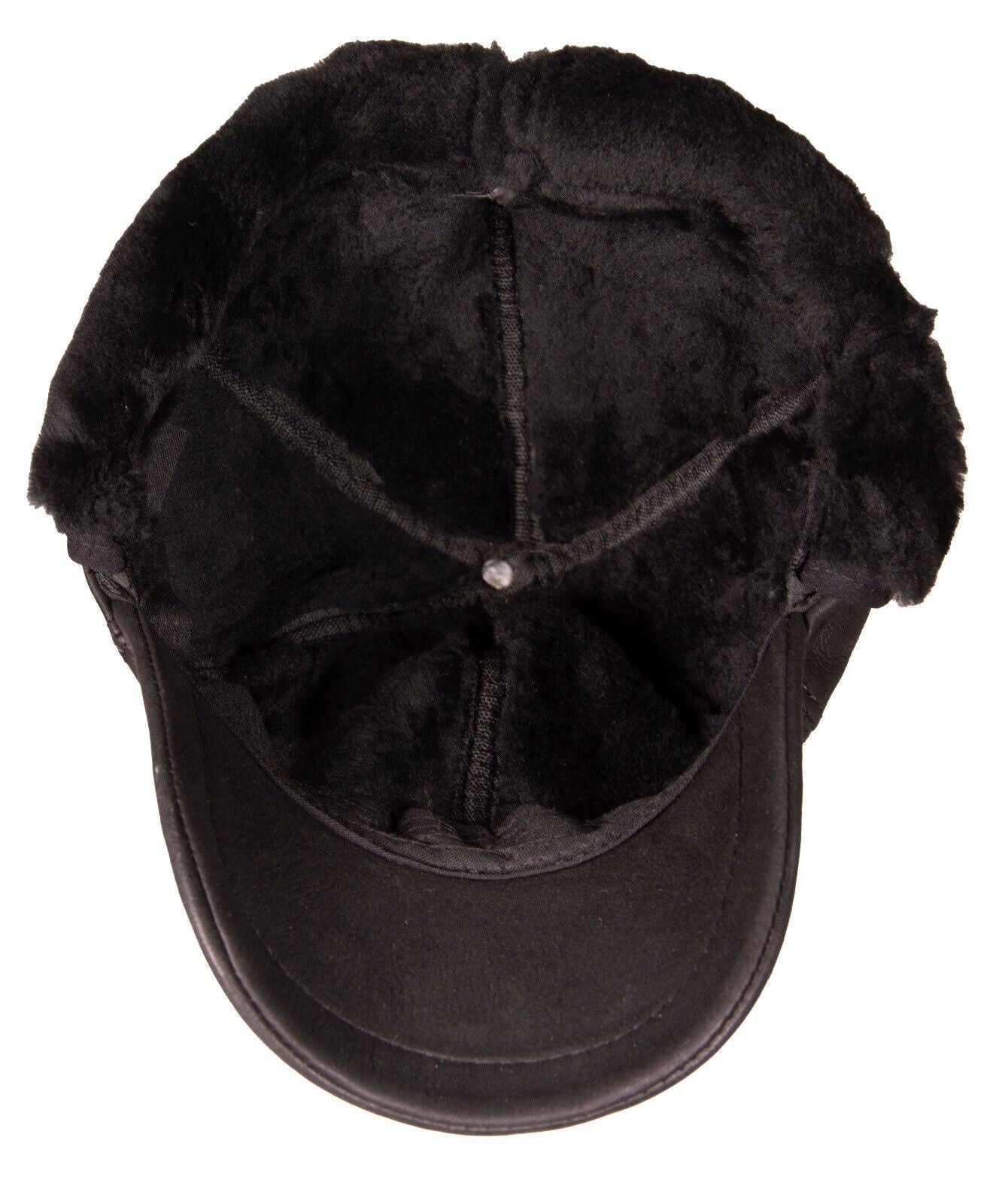 Mens Real Sheepskin Baseball Cap Black Leather Shearling Snapback Winter Hat