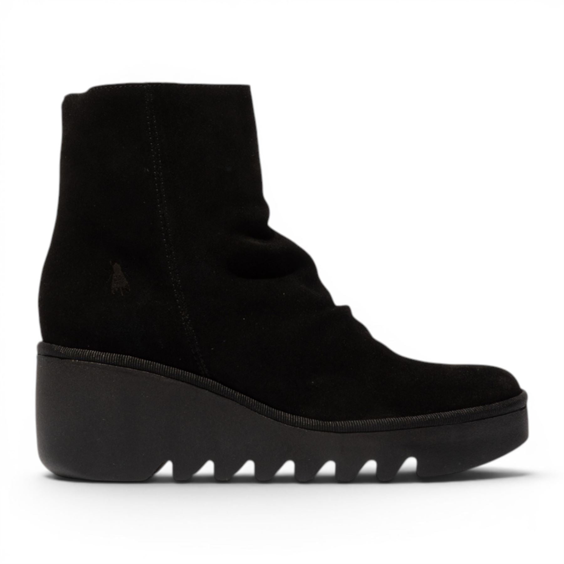 Fly London Women’s Black Suede Leather Wedge Heel Platform Ankle Boots - BAAN538