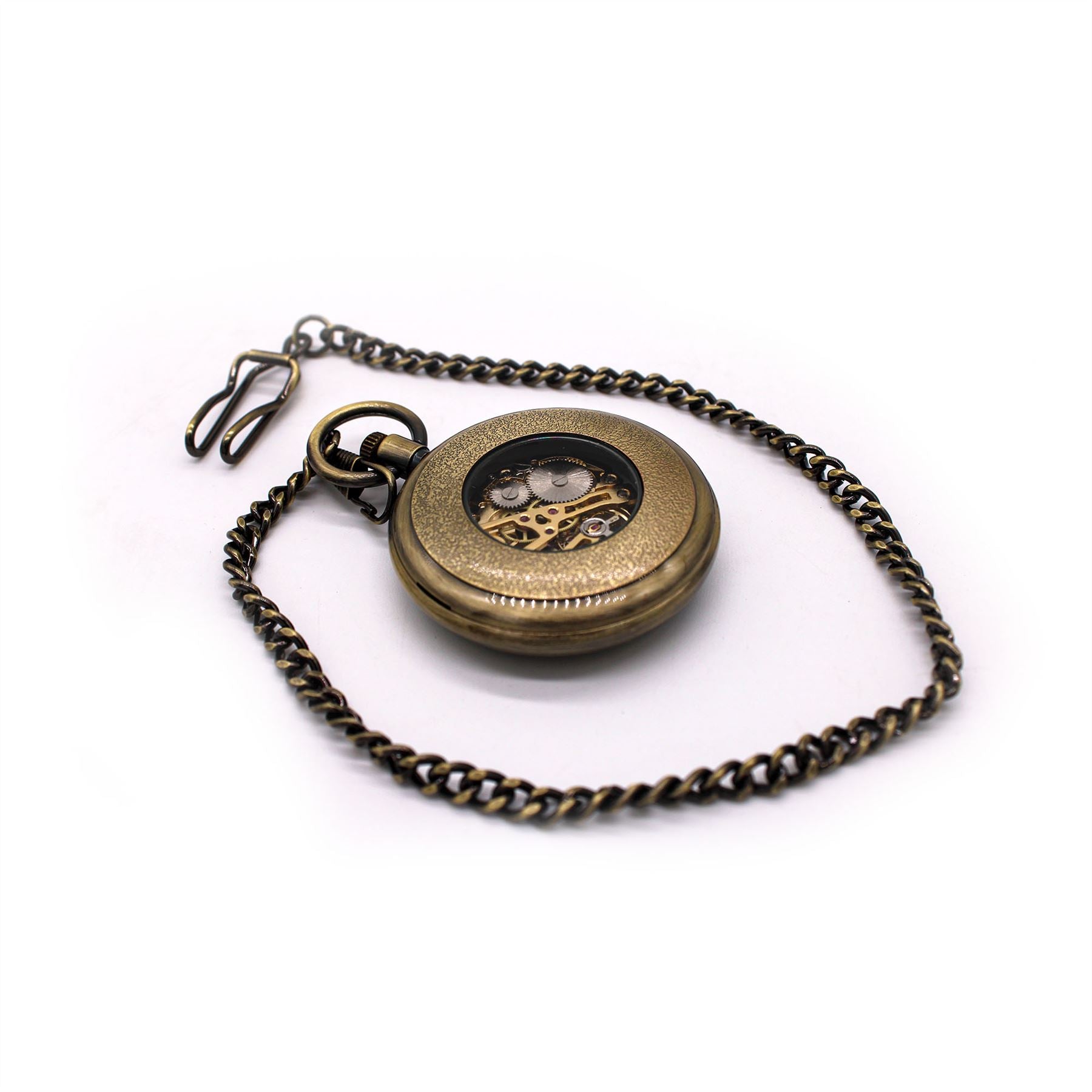 Mechanical Bronze Skeleton Antique Open Face Pocket Watch