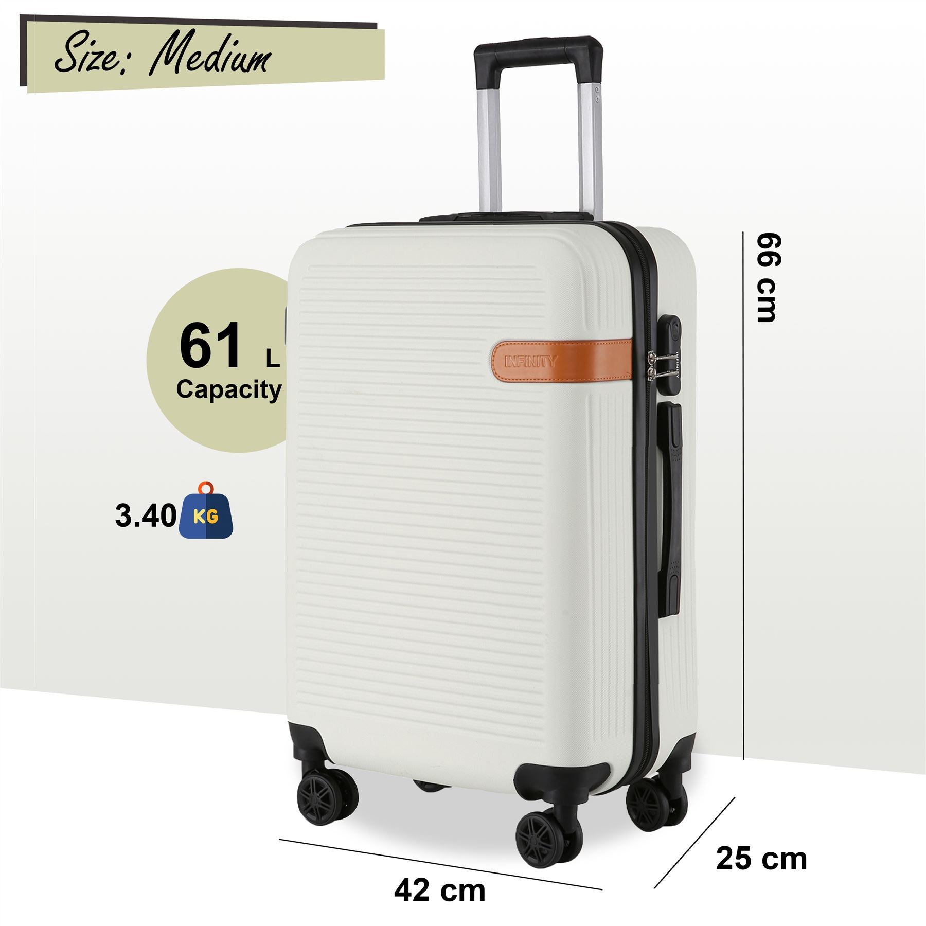 Calgary Set of 3 Hard Shell Suitcase in Cream