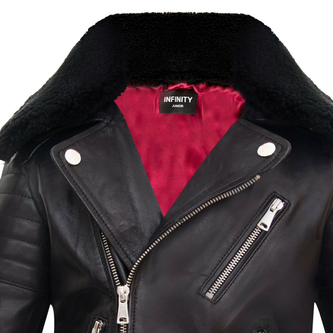 Kids Boys 100% Leather Detachable Collar Biker Jackets (3-13 Years)