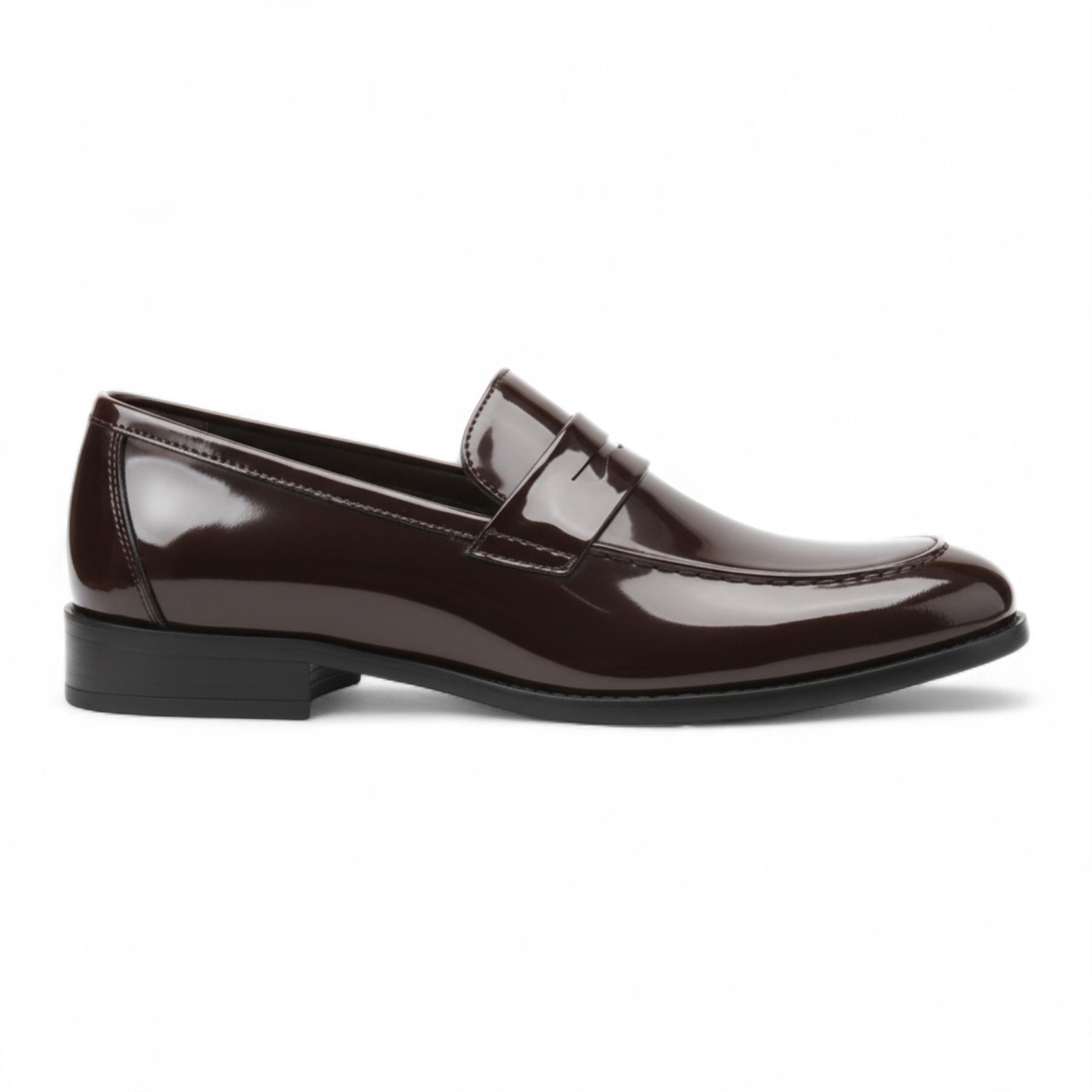 Mens Brown Patent Faux Leather Formal Penny Loafers