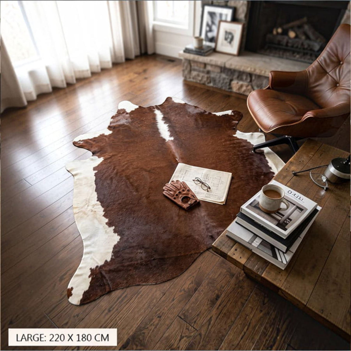 Natural Cow Leather Cowhide Hairon Rug - Hereford