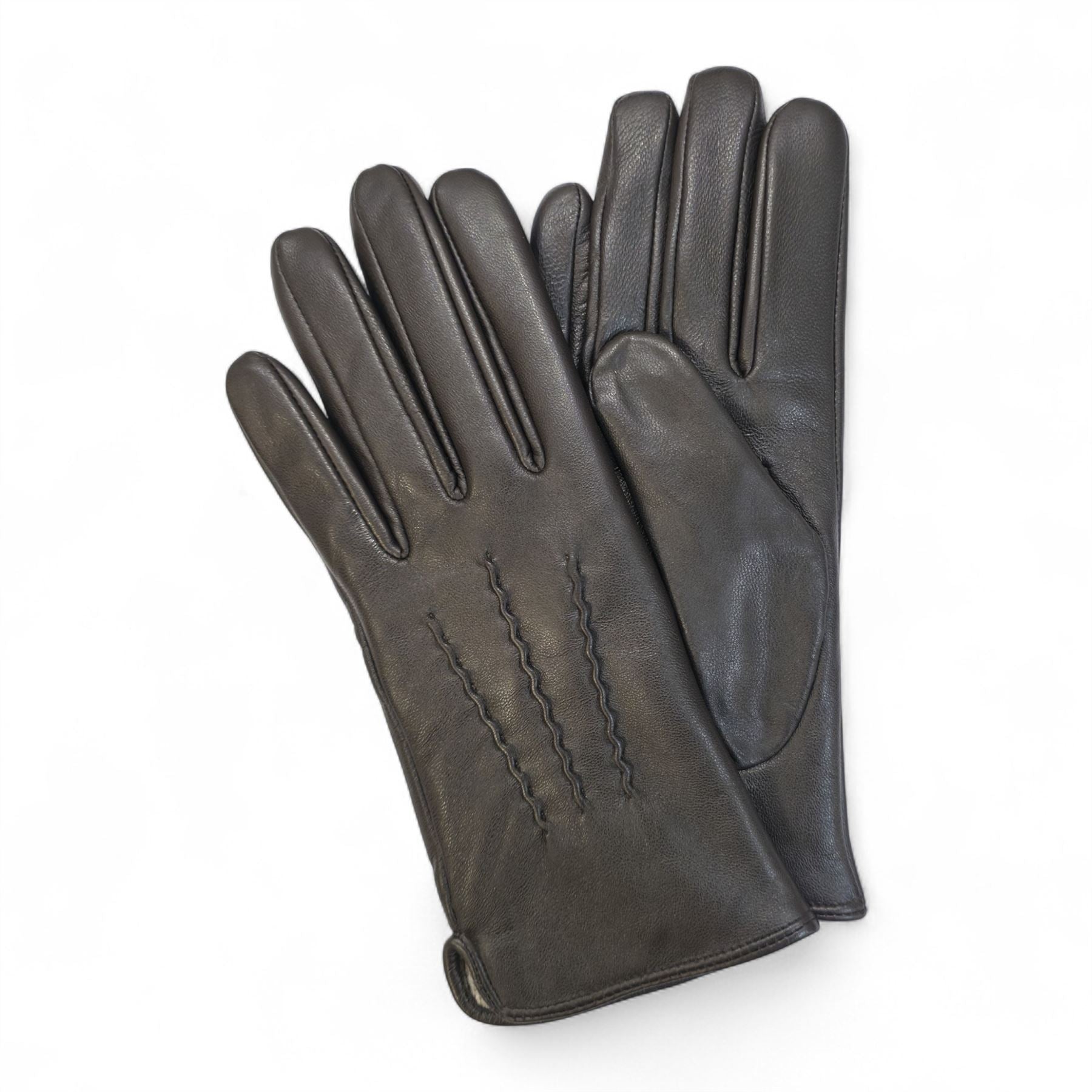 Womens Italian Leather Winter Stitch Line Design Soft Wool Lining Gloves