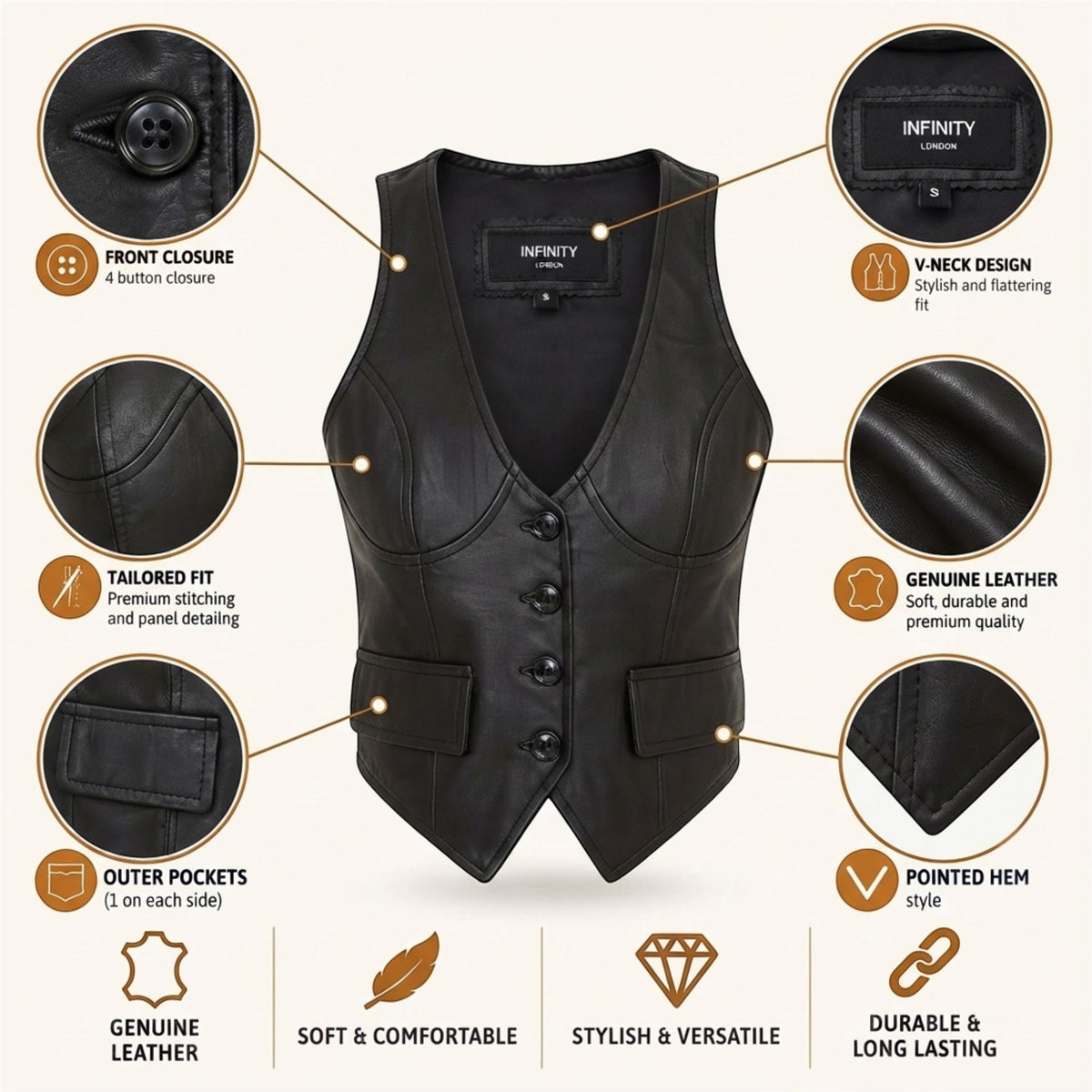 Womens Red Leather Waistcoat Biker Vest - MAM-WC