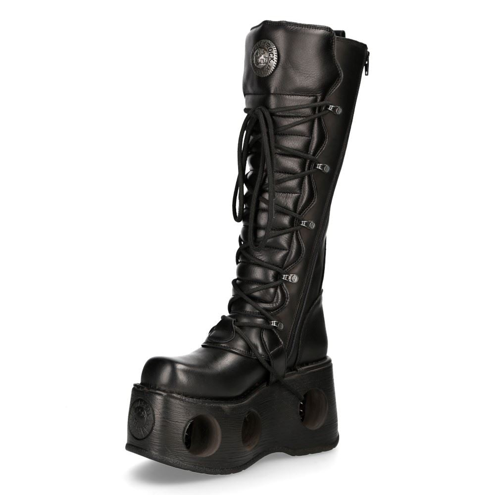 New Rock M-272-S2 Neptuno Metallic Knee High Black Leather Gothic Boots