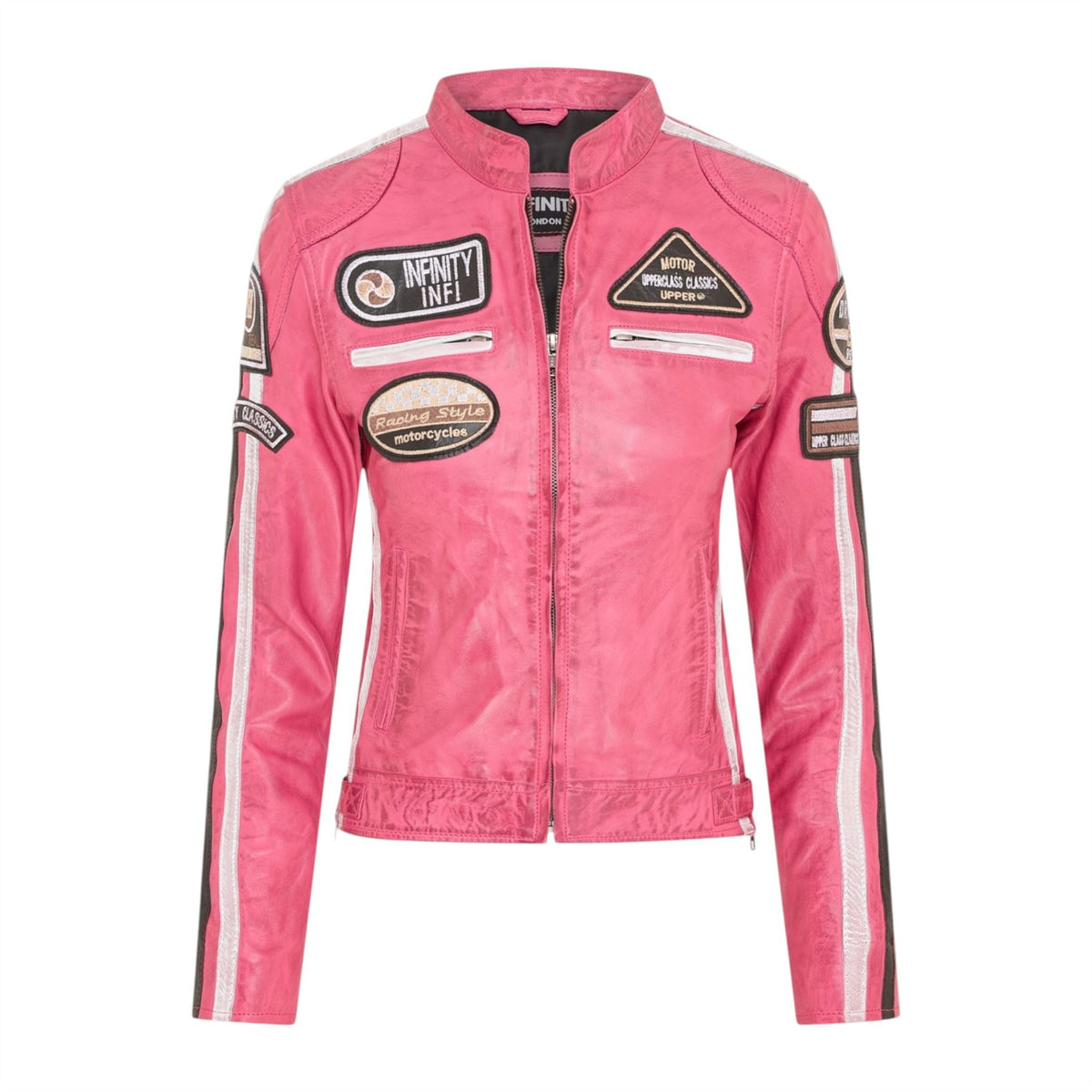 Womens Biker Racing Badges Leather Jacket-Eastleigh