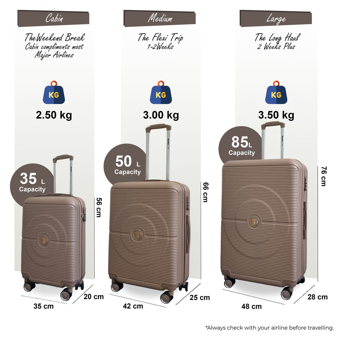 Seto Set of 3 Hard Shell Suitcase in Gold