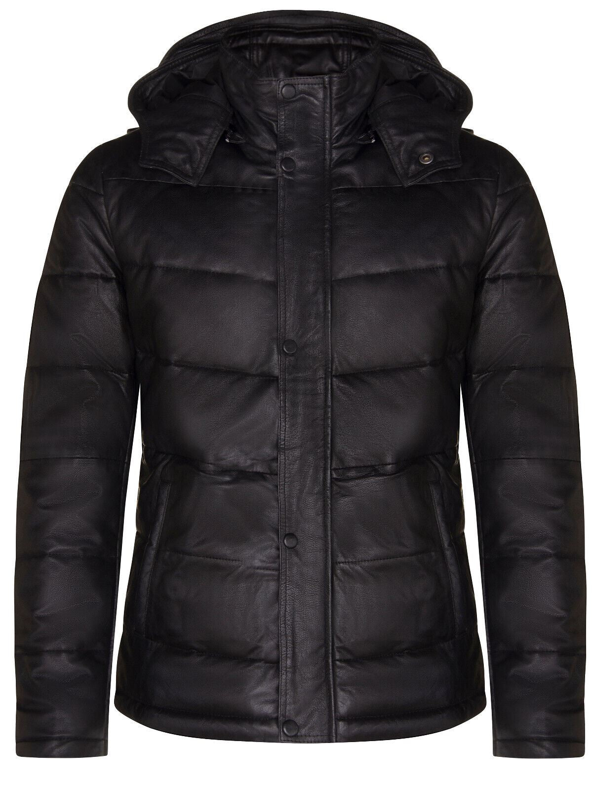 Mens Puffer Leather Hooded Bomber Jacket-Cramlington