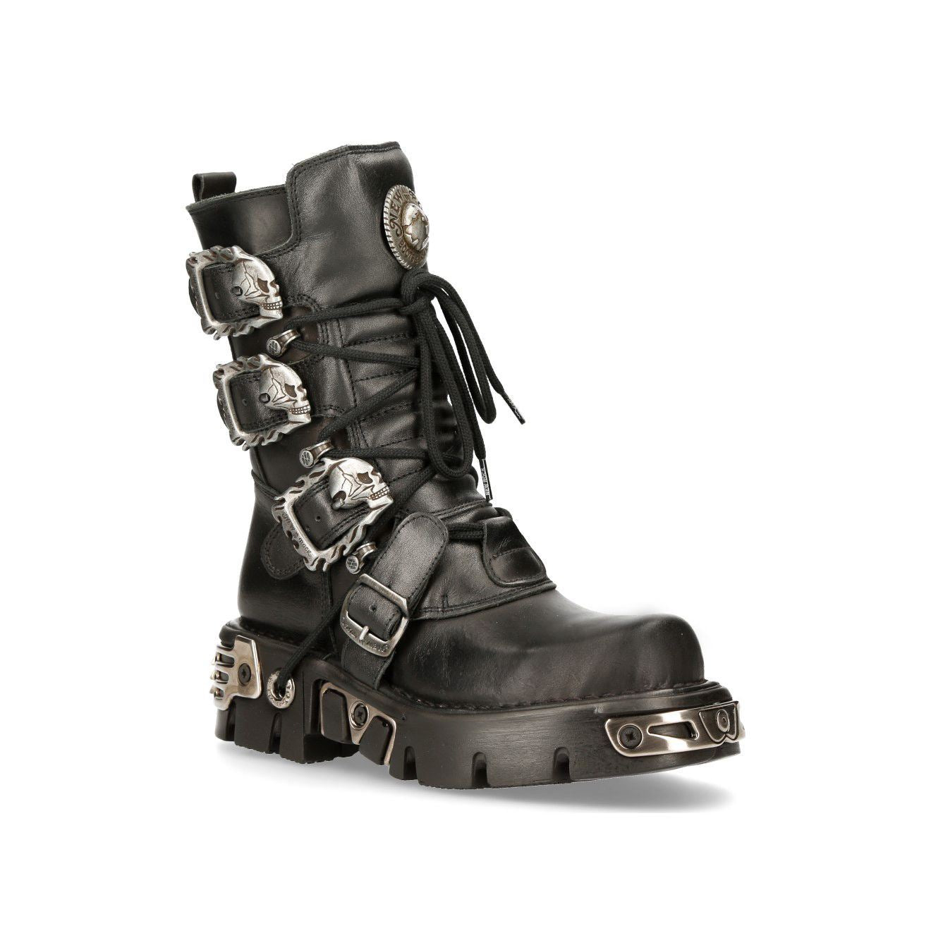 New Rock Black Mid-Calf Gothic Leather Boots-391-S1