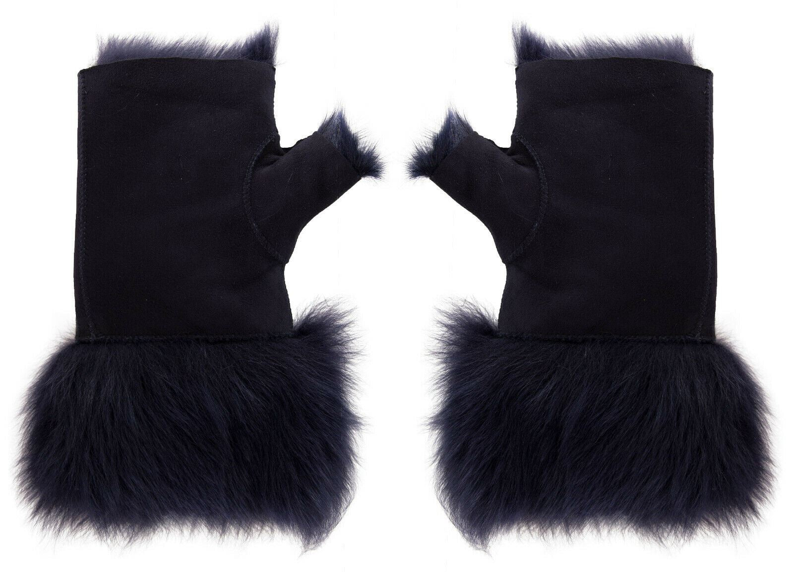 Womens Shearling Mittens Fingerless Cuffs Toscana Suede Sheepskin Fur