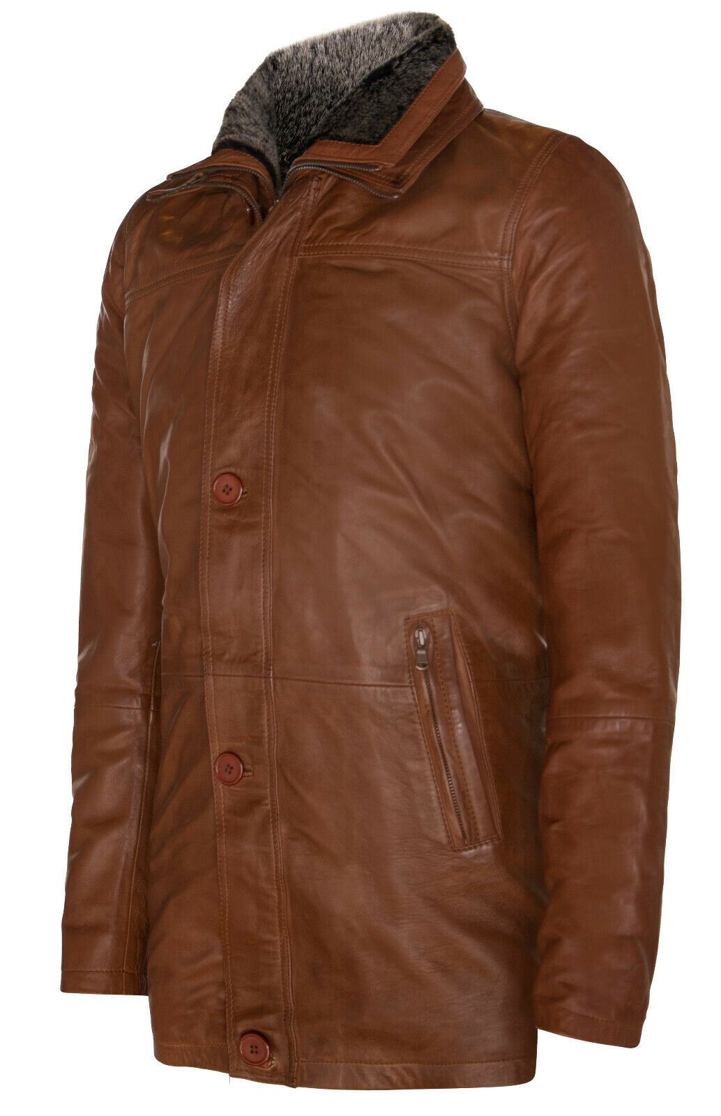 Mens Mid-Length Leather Trench Overcoat-Elland
