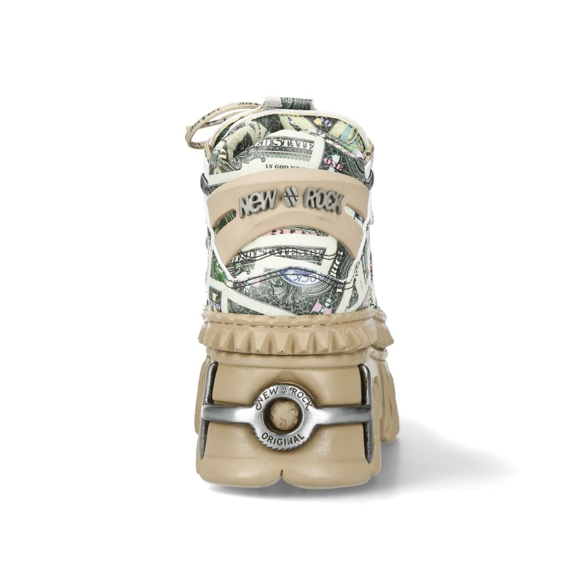 New Rock M-106WALL-C49 Dollar Bill Print Leather Platform Ankle Boots