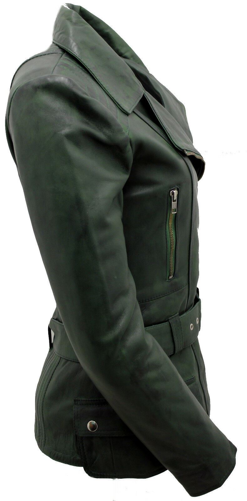 Womens Mid-length Leather Biker Jacket-Middlewich