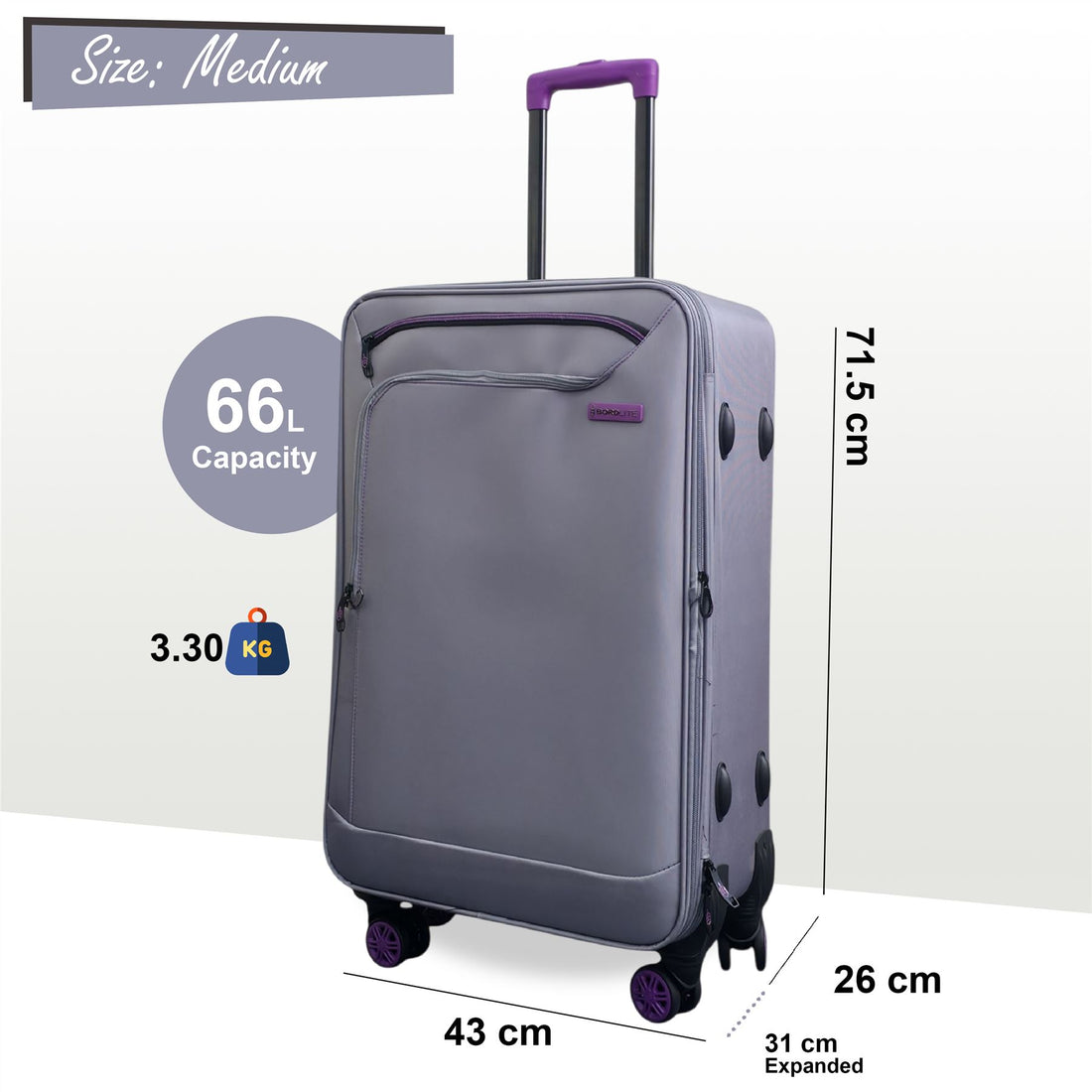 Handa Medium Soft Shell Suitcase in Grey