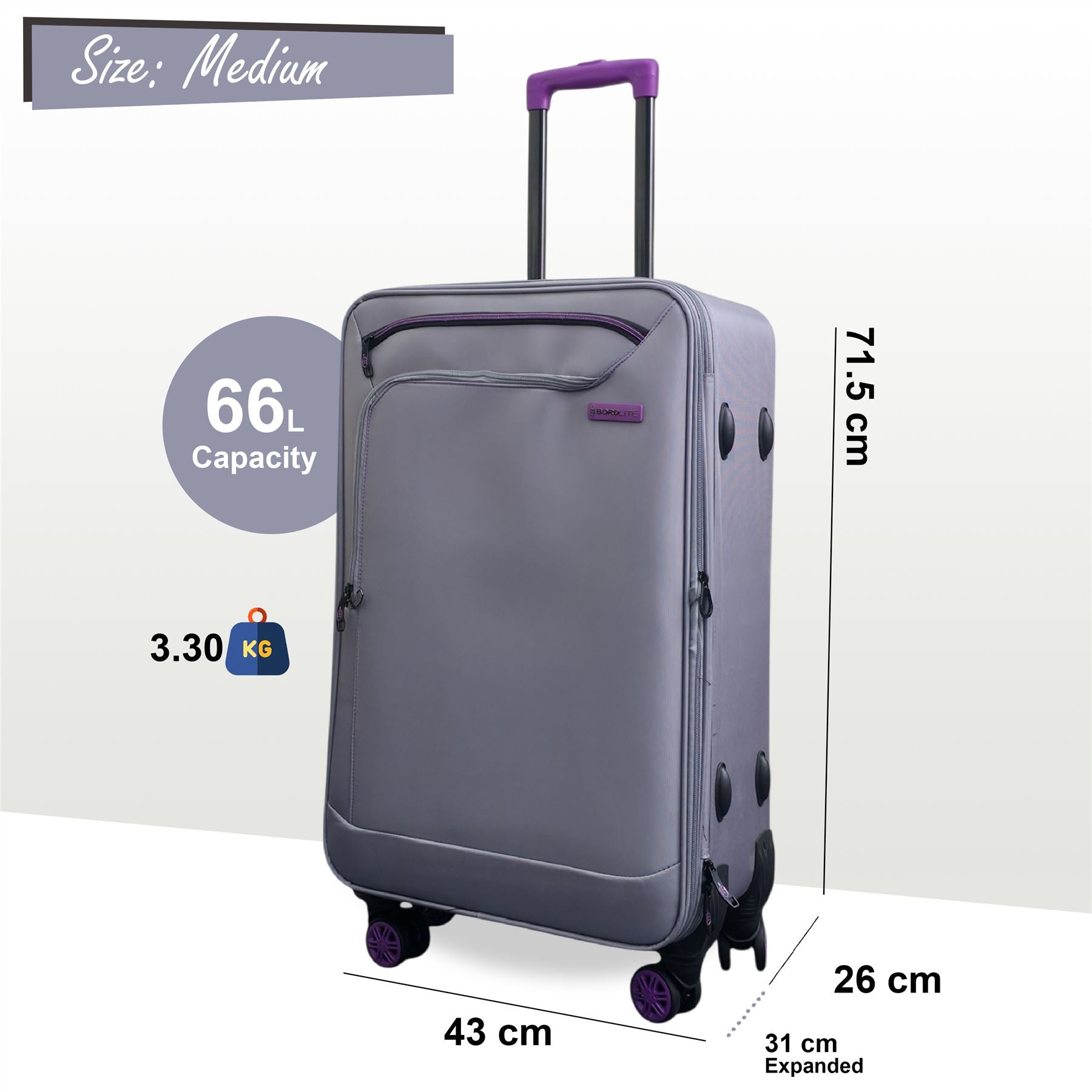 Handa Medium Soft Shell Suitcase in Grey