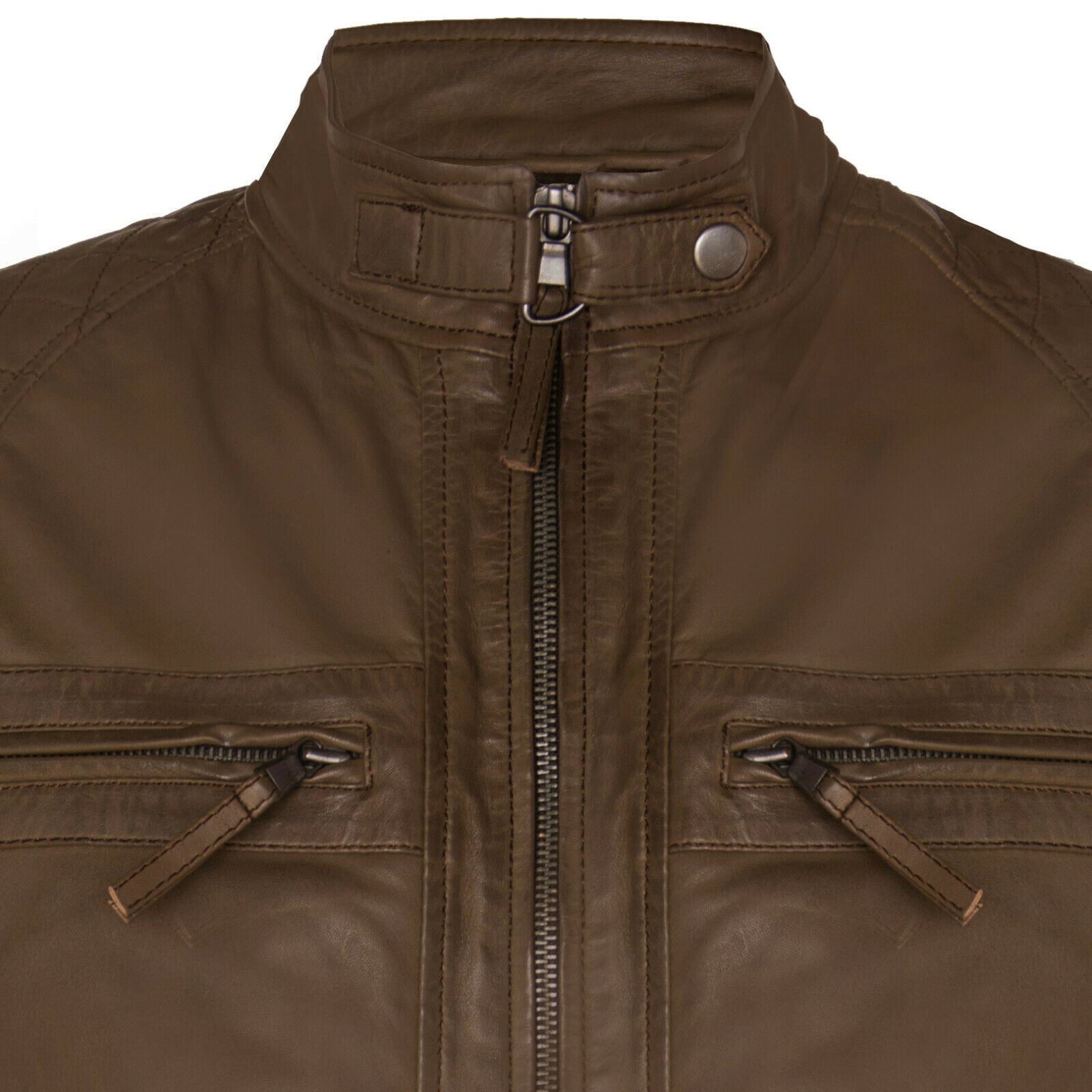 Men Classic Leather Quilted Biker Jacket-Silsden