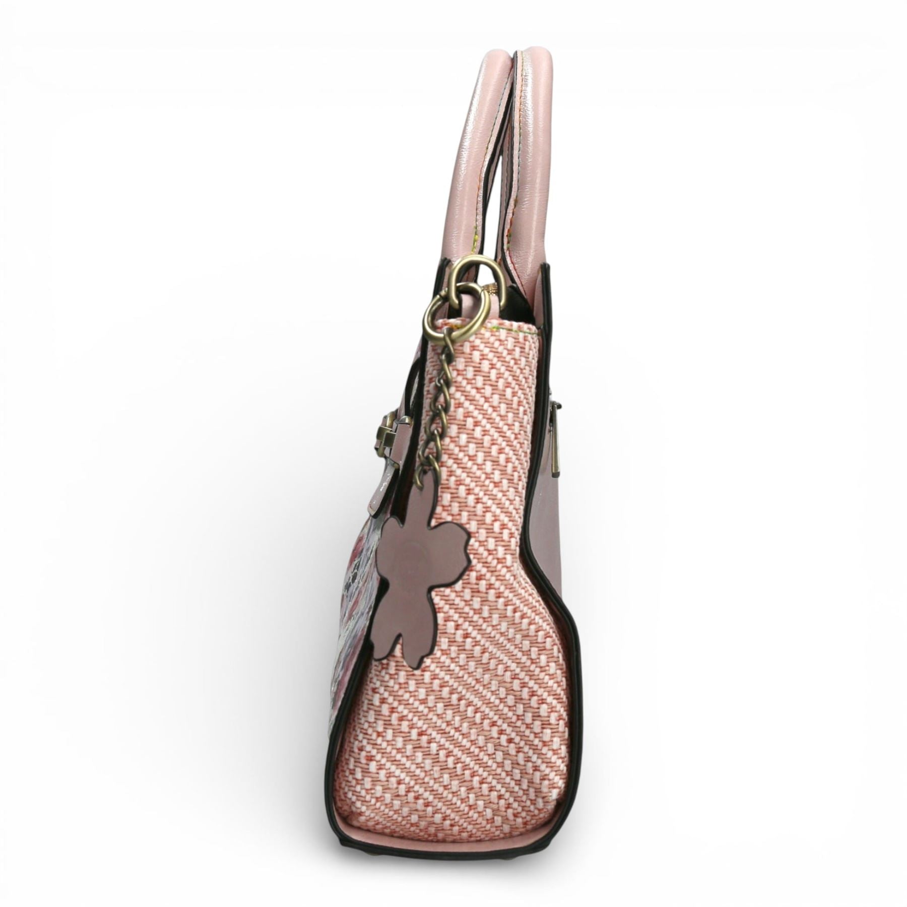 Laura Vita Ayna-02 Womens Rose Pink Floral Print Adjustable Straps Shoulder Tote Handbag