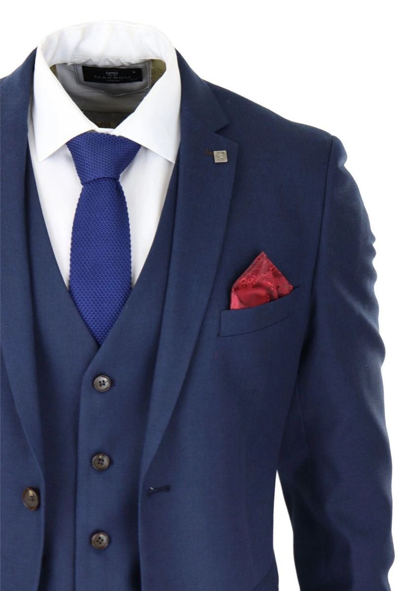 Mens 3 Piece Navy Blue Classic Retro Suit