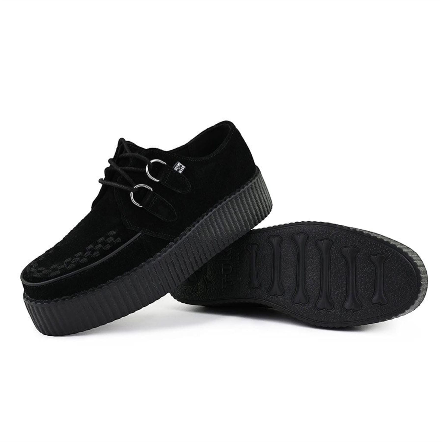 TUK Viva High Creeper Black Suede Platform Lace-Up Goth Shoes - AV7757