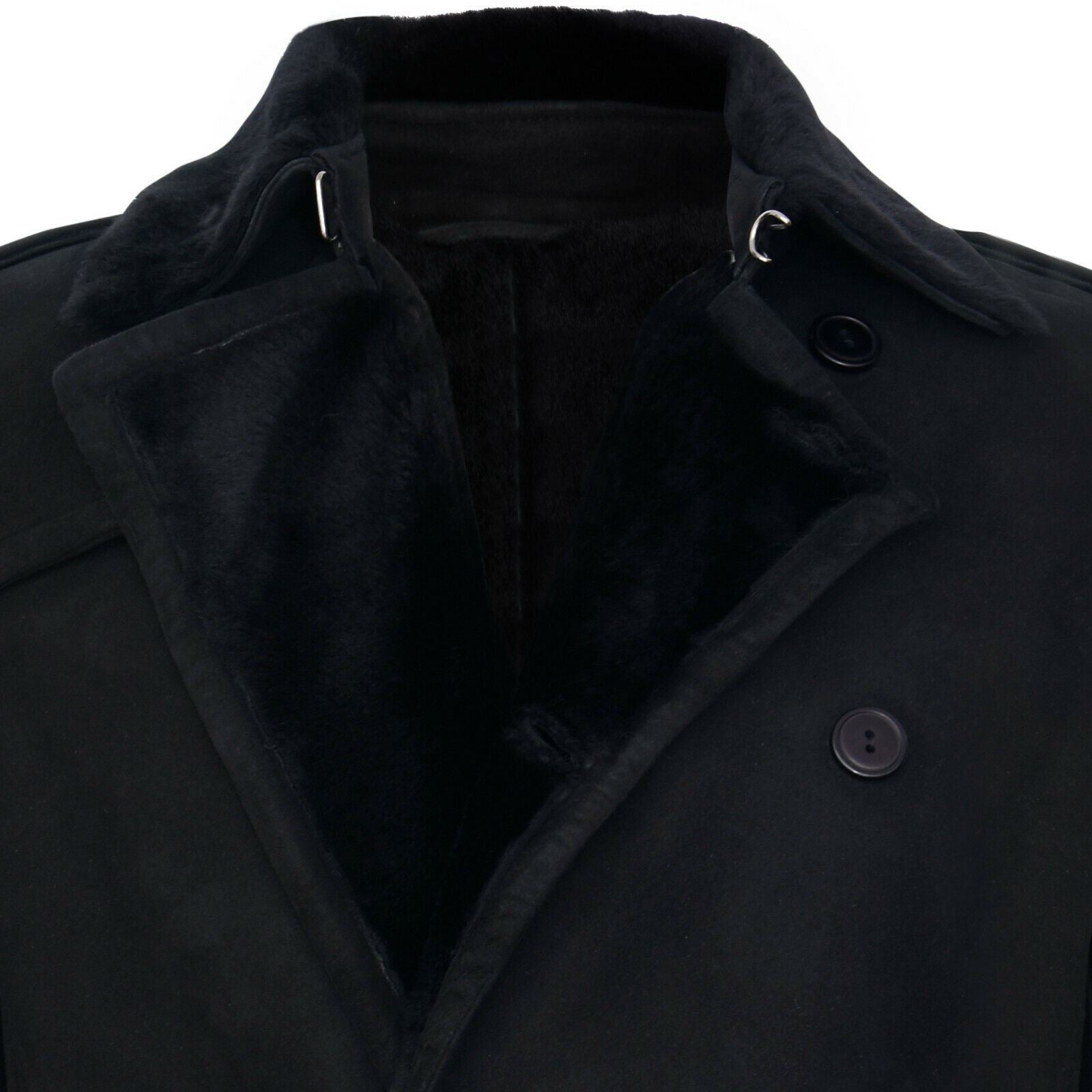 Mens Suede Sheepskin Double Breasted Coat-Kempston