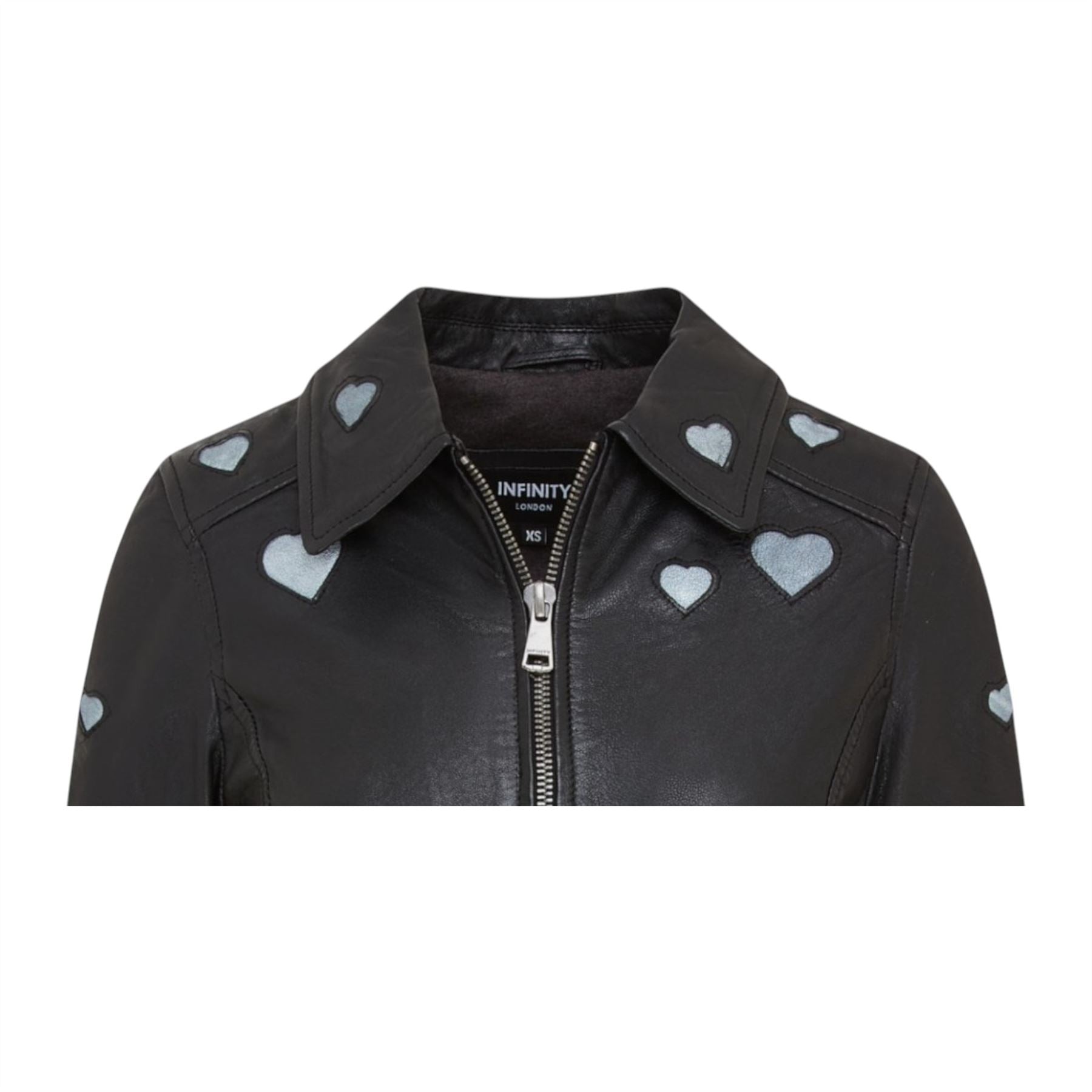 Women’s Black Leather Hearts Biker Jacket - Wynyard