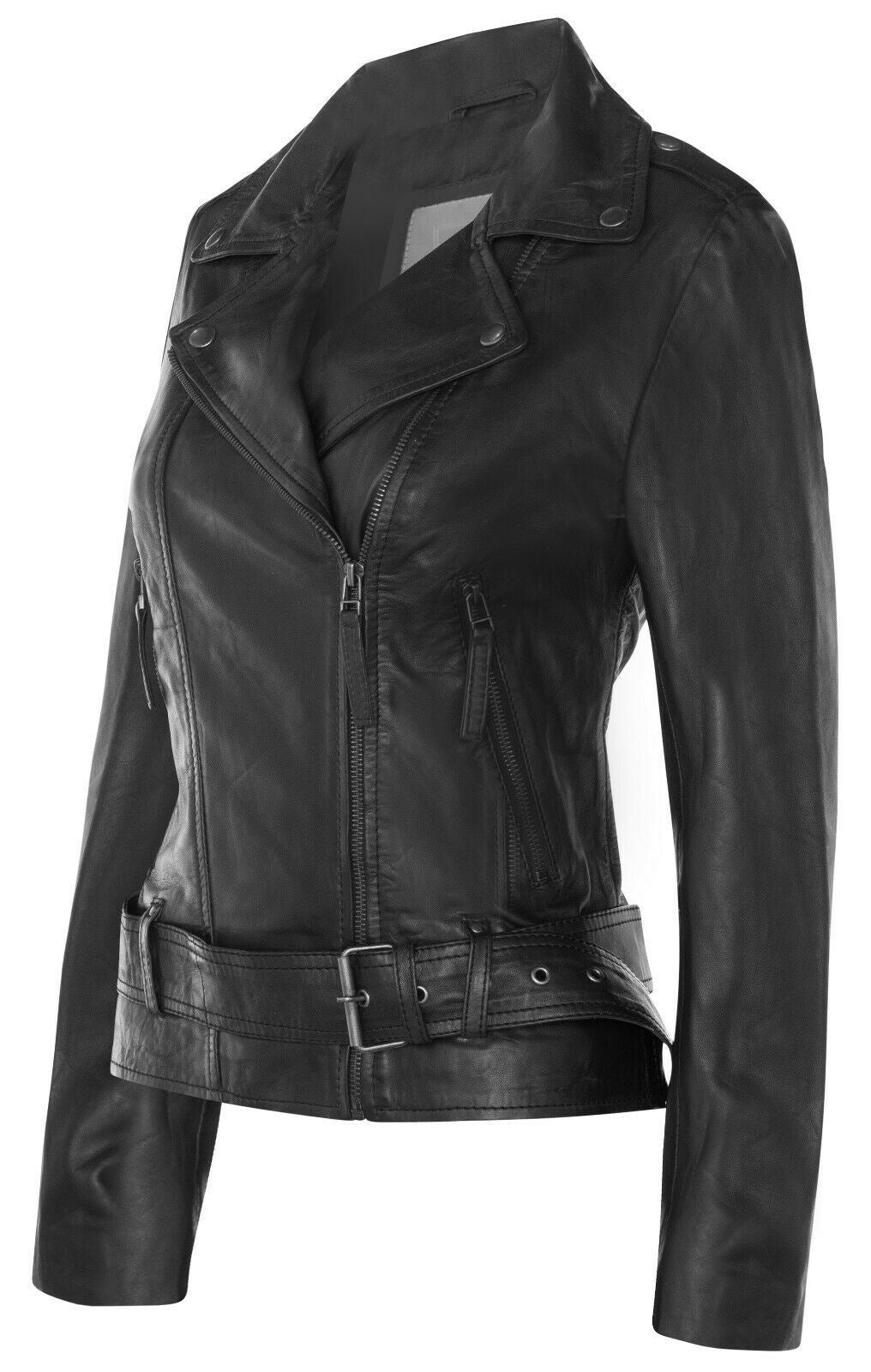 Womens Vintage Leather Biker Jacket-Malton - Upperclass Fashions
