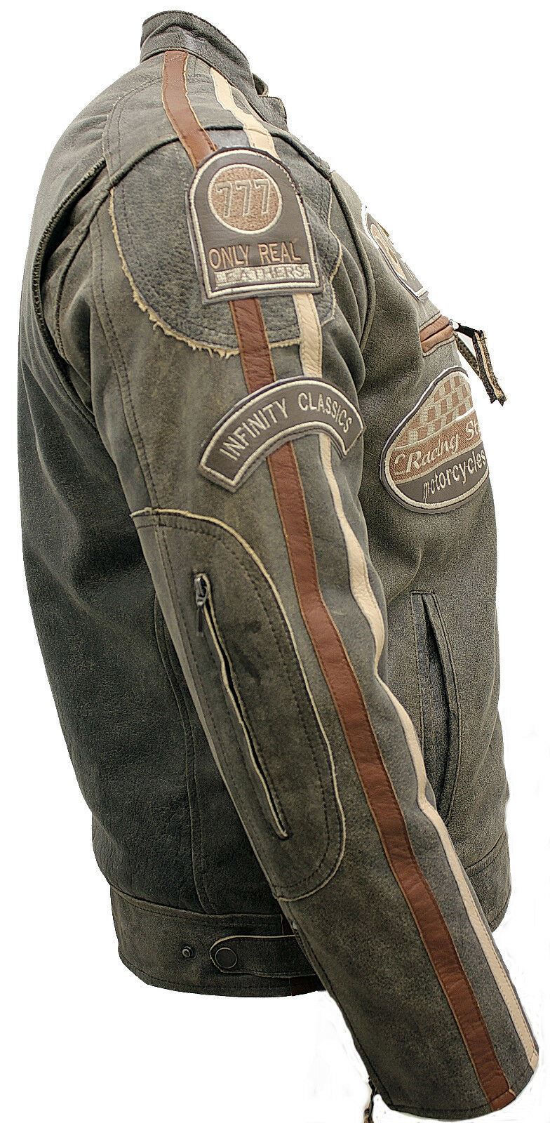 Mens Versatile Leather Biker Jacket-Stone