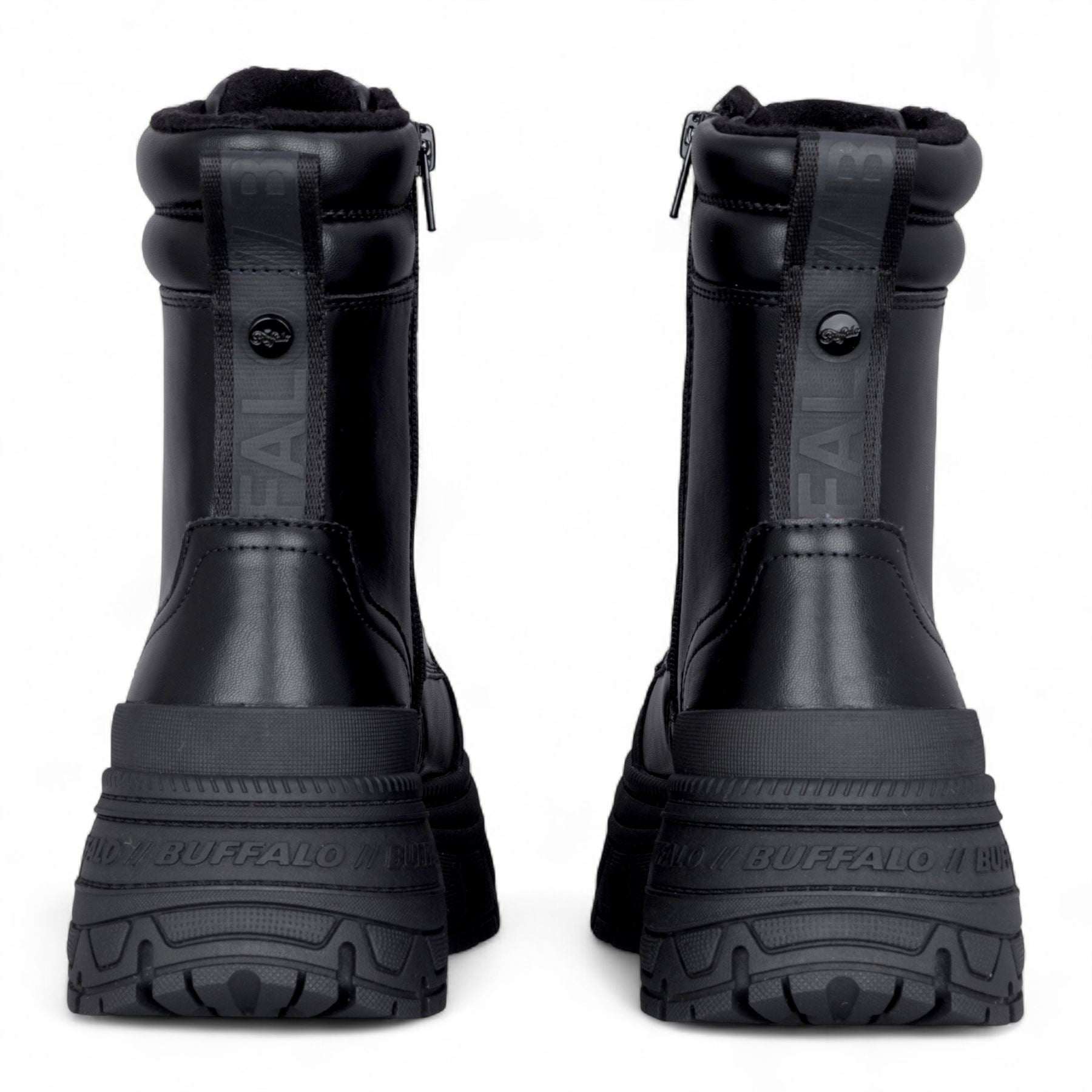 Buffalo Womens Black Chunky Platform Lace Up Mid High Combat Boots - Fusion