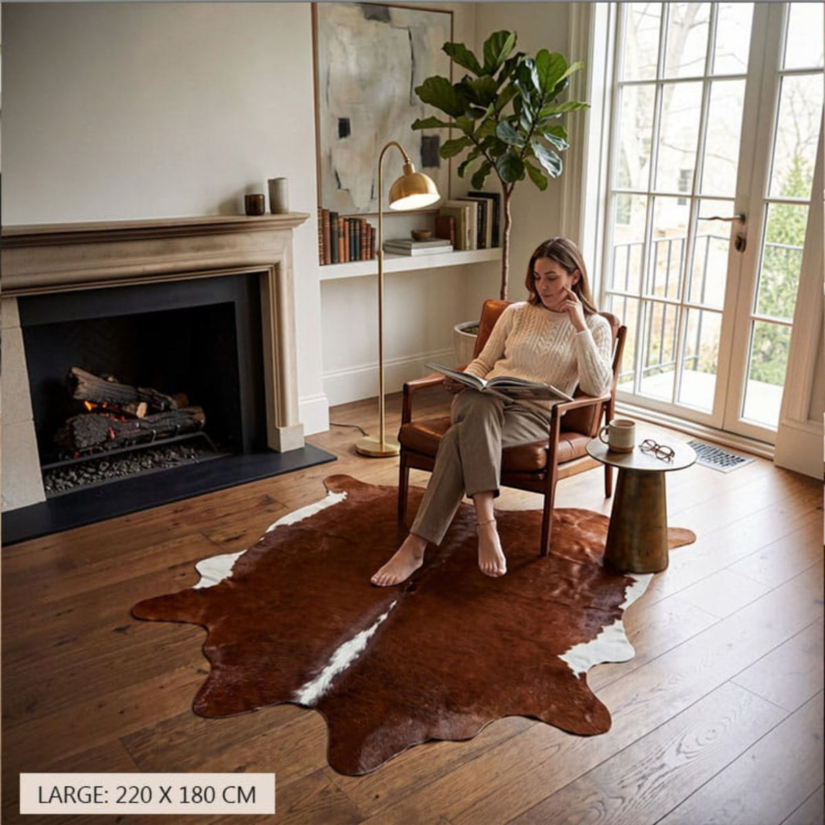 Natural Cow Leather Cowhide Hairon Rug - Hereford