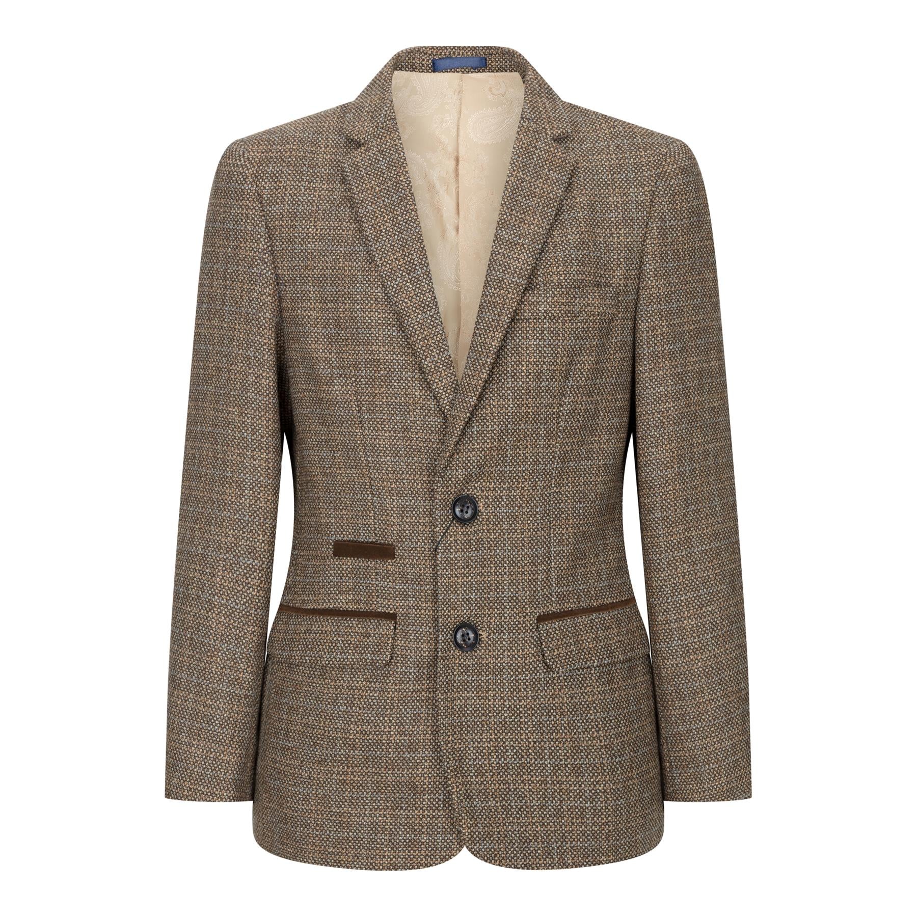 Boys 3 Piece Brown Tweed Check Vintage Retro Suit