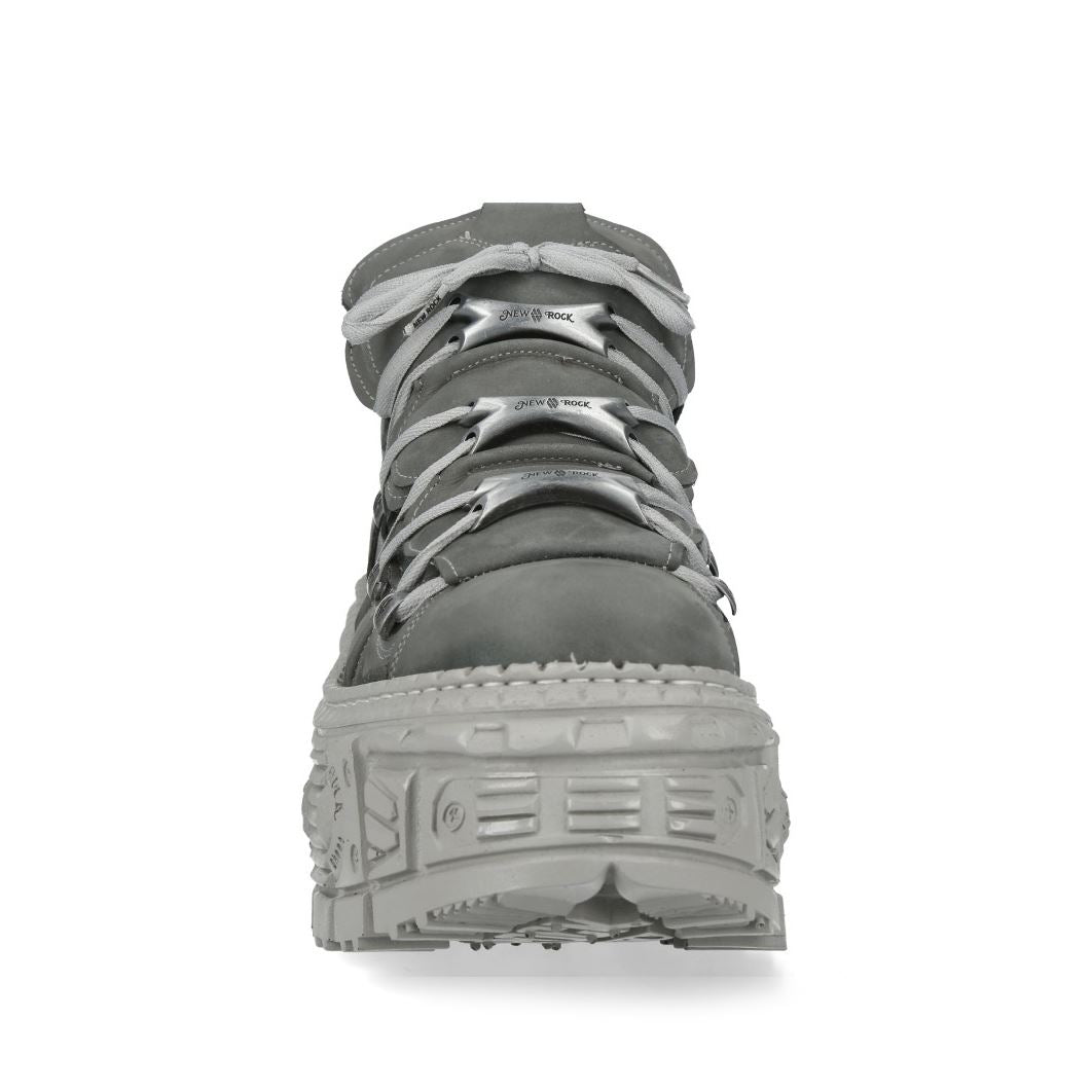 New Rock M-106WALL-C63 Grey Leather Urban Gothic Ankle Boots