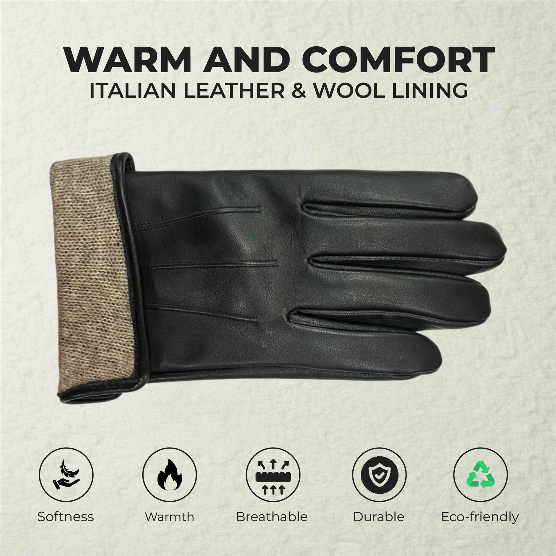Men’s Italian Leather Warm Wool Lining Winter Gloves - M-LGV-305