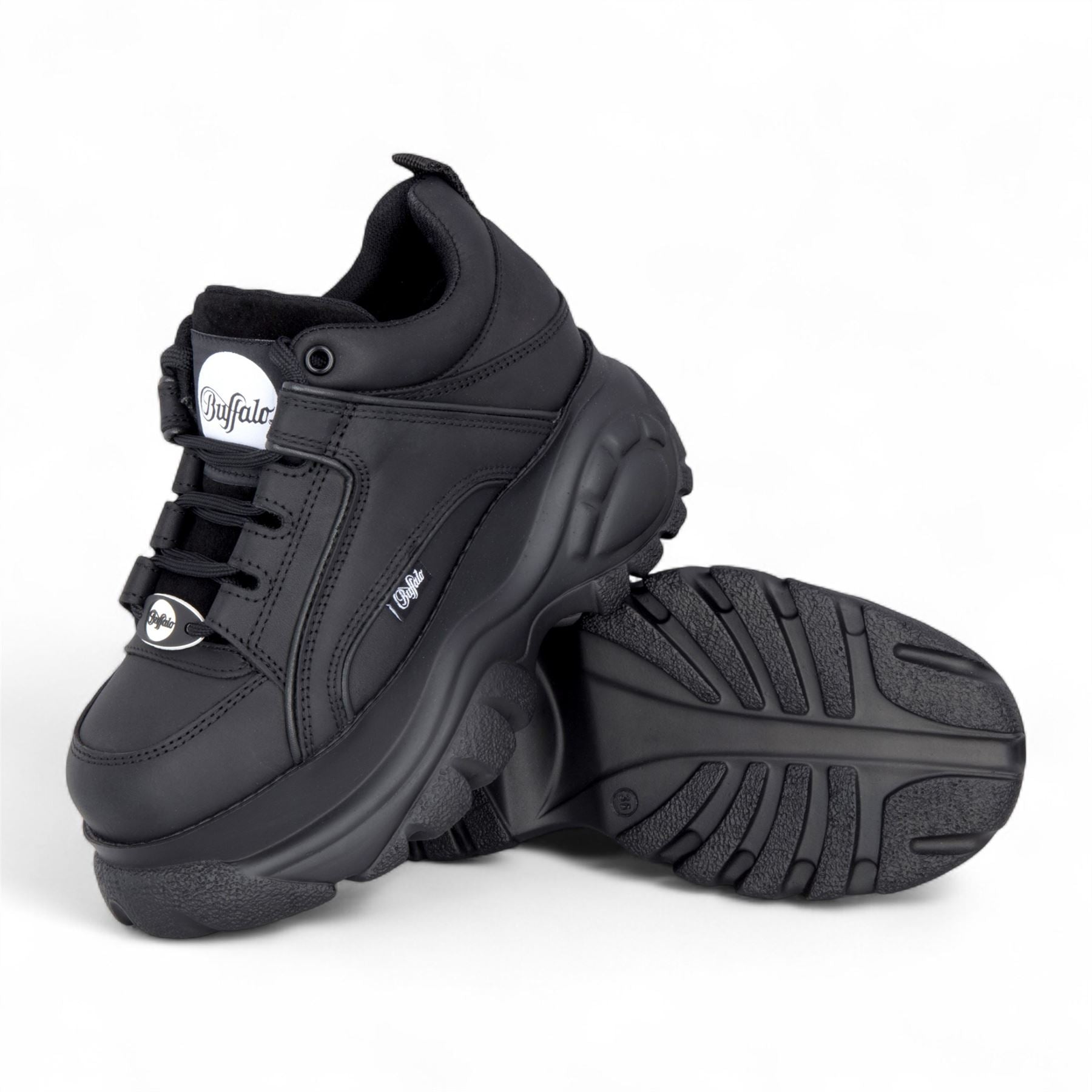 Buffalo Womens Black Leather Chunky Platform Fashion Trainers - 1339-14-2.0
