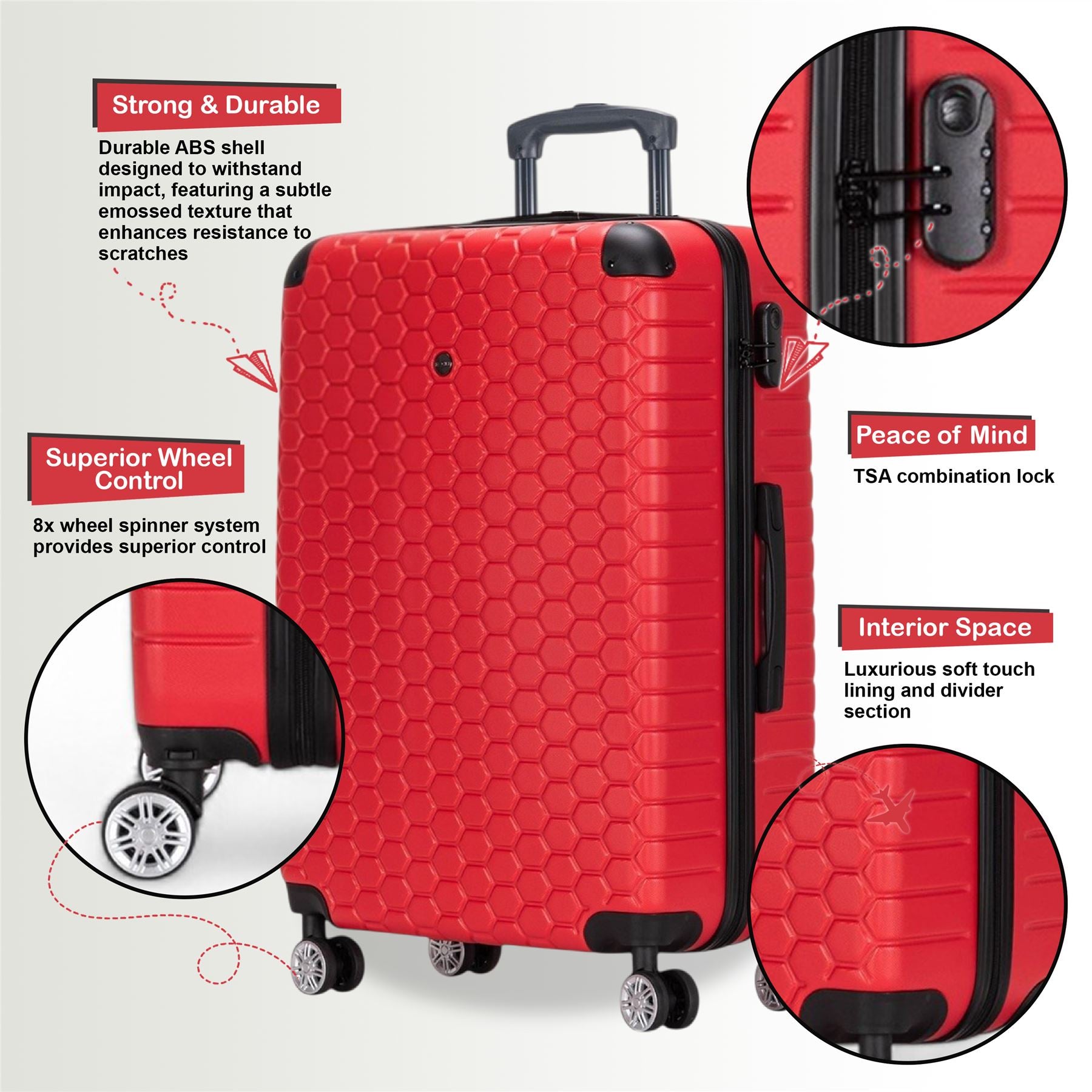 Noda Set of 4 Hard Shell Suitcase in Red