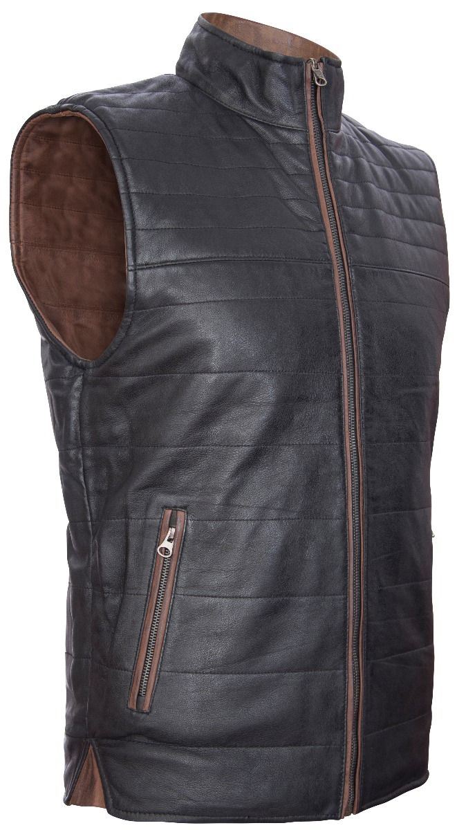 Mens Dual-sided Black and Brown Leather Gilet-Grassington - Upperclass Fashions 