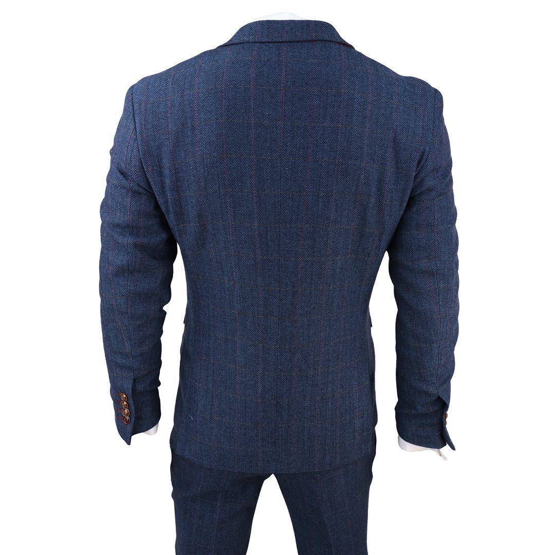 Mens Blue Tweed Check 3-Piece Suit