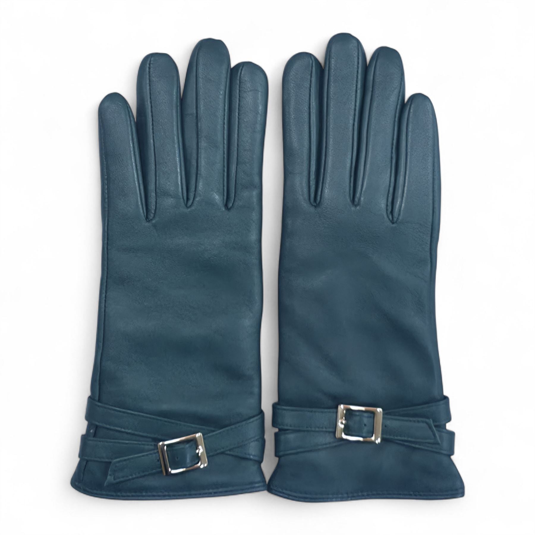 Womens Italian Leather Winter Buckle Soft Wool Lining Gloves - L-GLV-601