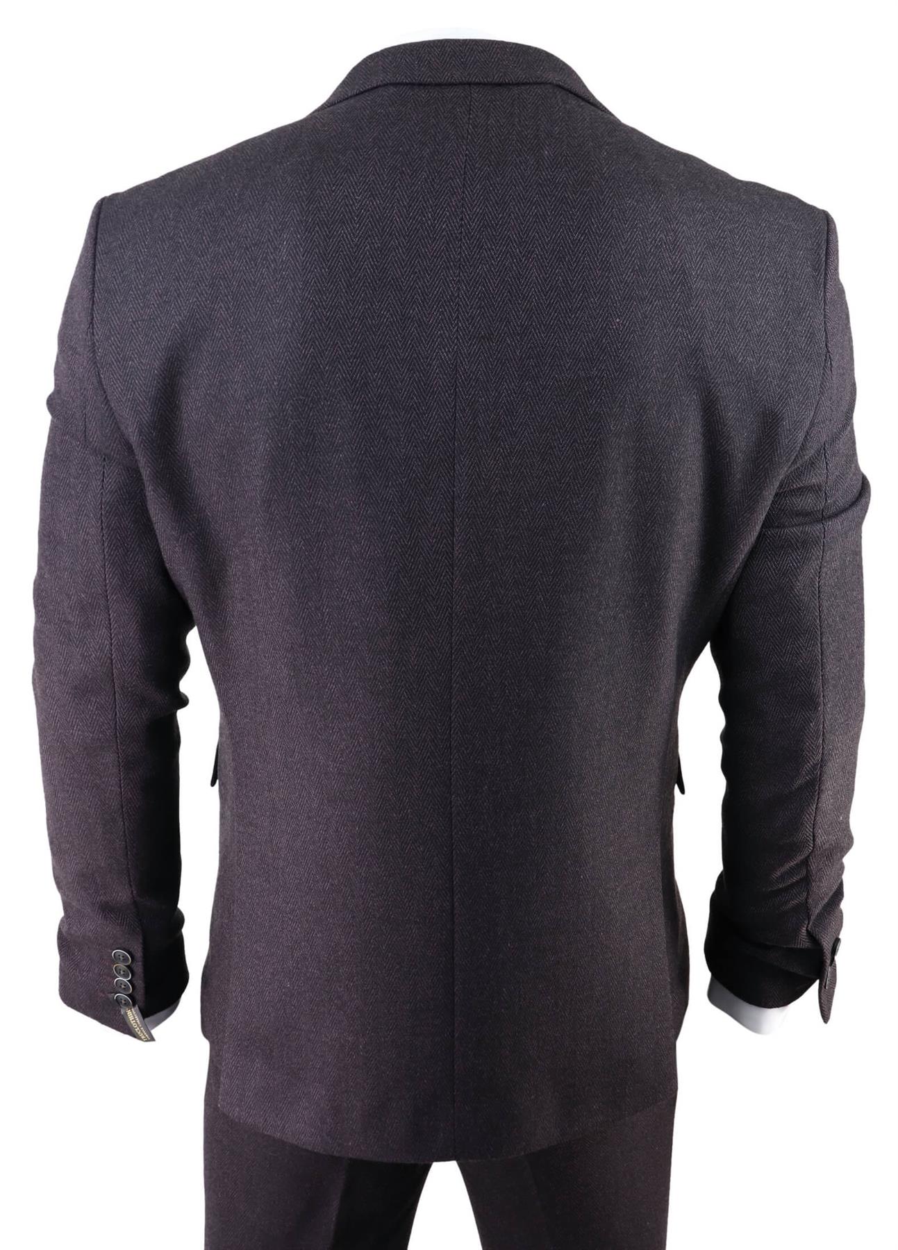 Mens Purple Plum 3 Piece Tweed Herringbone Suit Peaky Blinders Classic Tailored