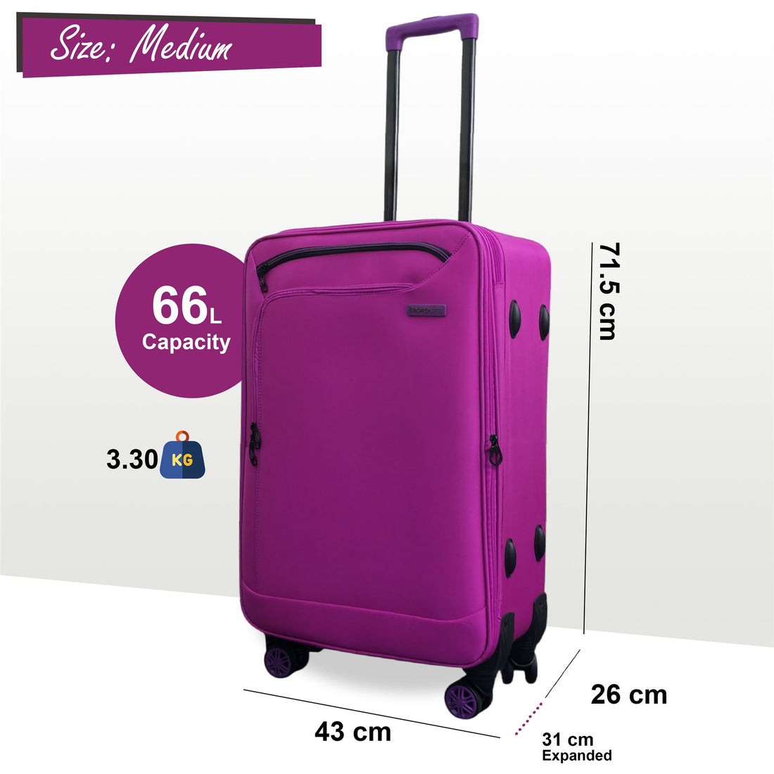 Handa Medium Soft Shell Suitcase in Pink