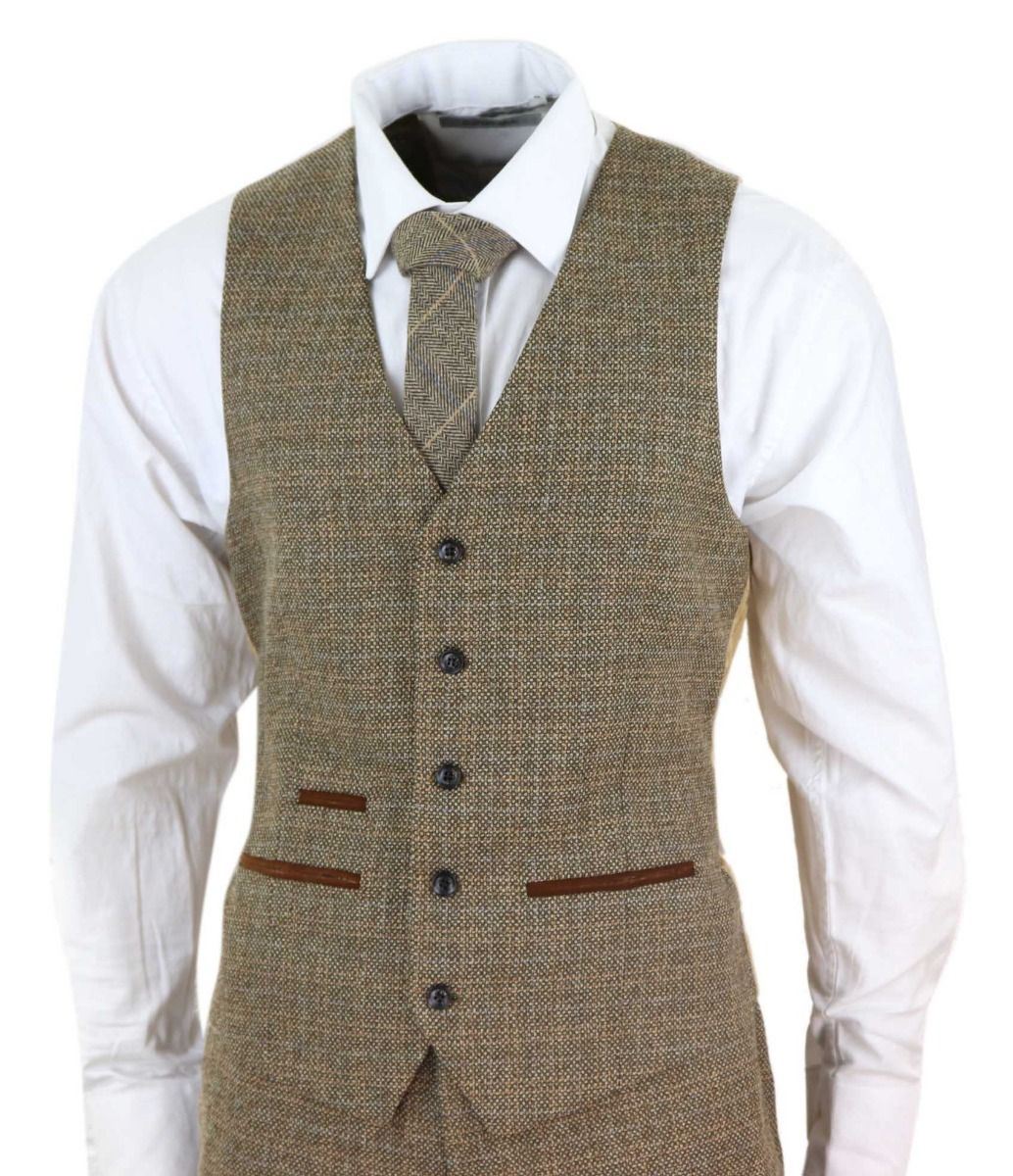 Mens 3 Piece Brown Tweed Check Vintage Retro Suit