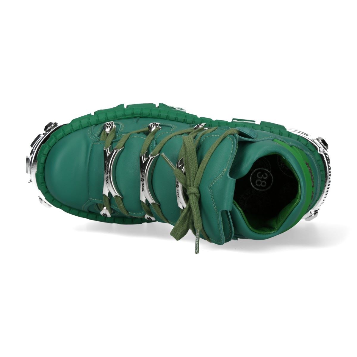 New Rock M-106WALL-C29 Metallic Green Leather Gothic Ankle Boots