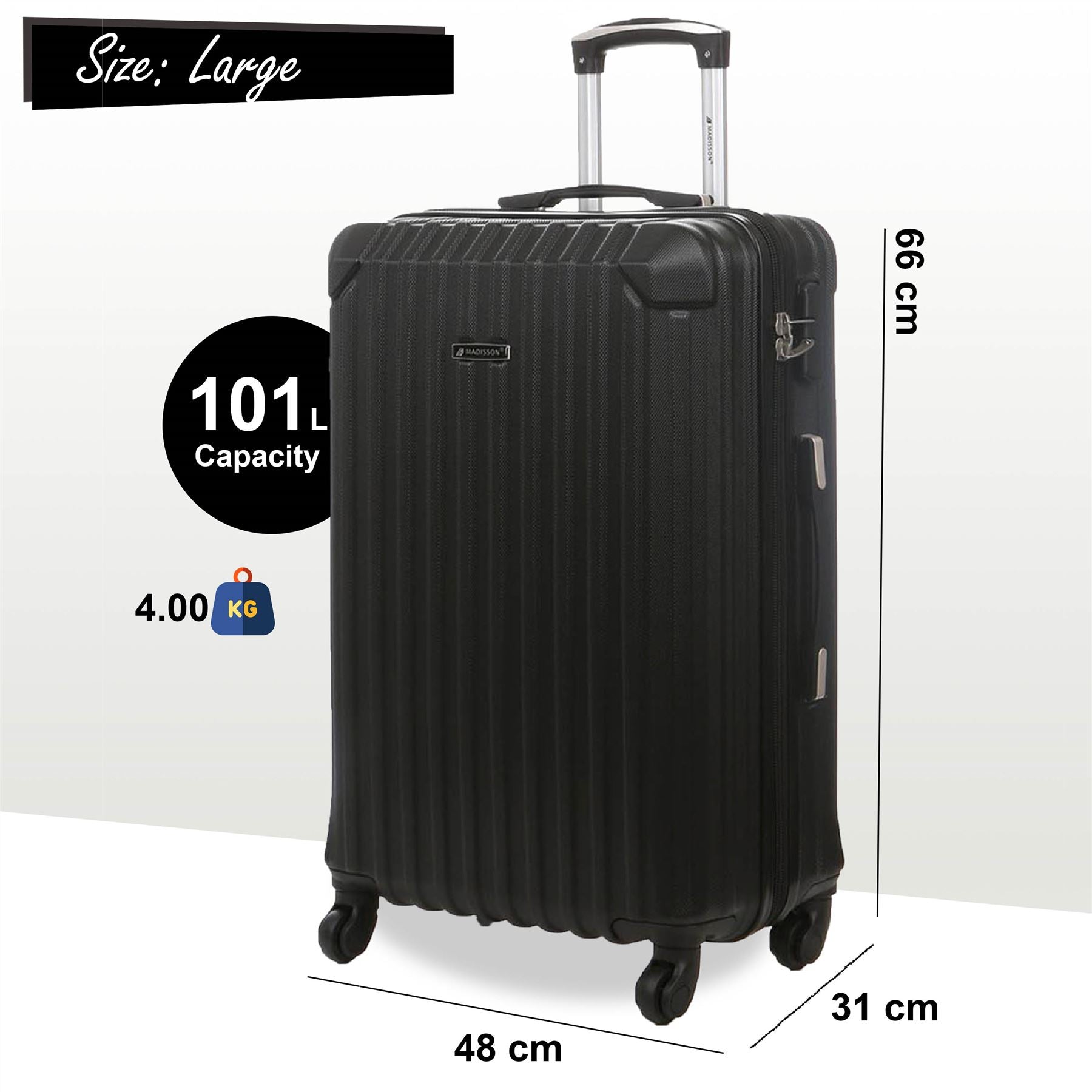 Corowa Large Hard Shell Suitcase in Black