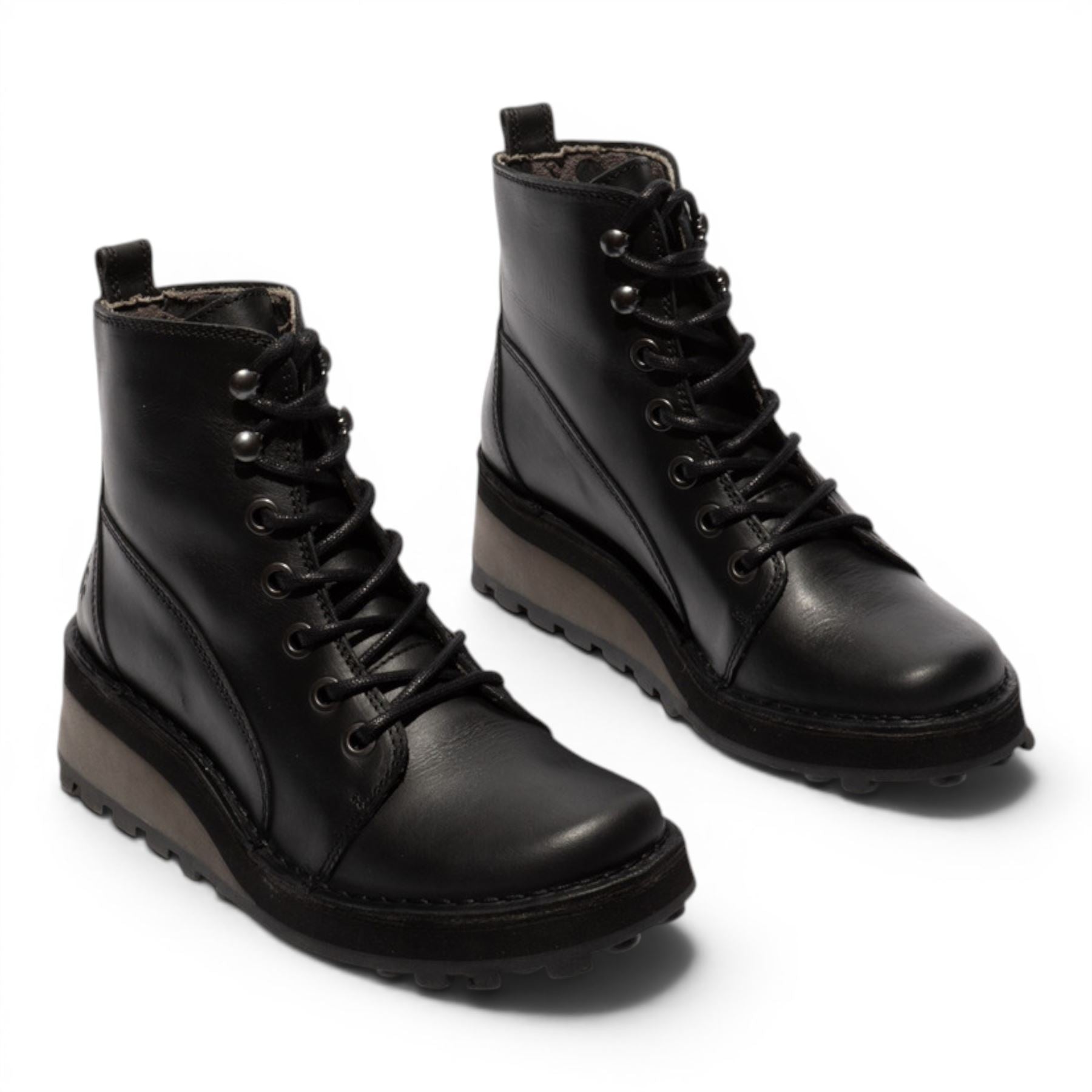 Fly London Womens Black Leather Lace-Up Ankle Boots - HAZI147