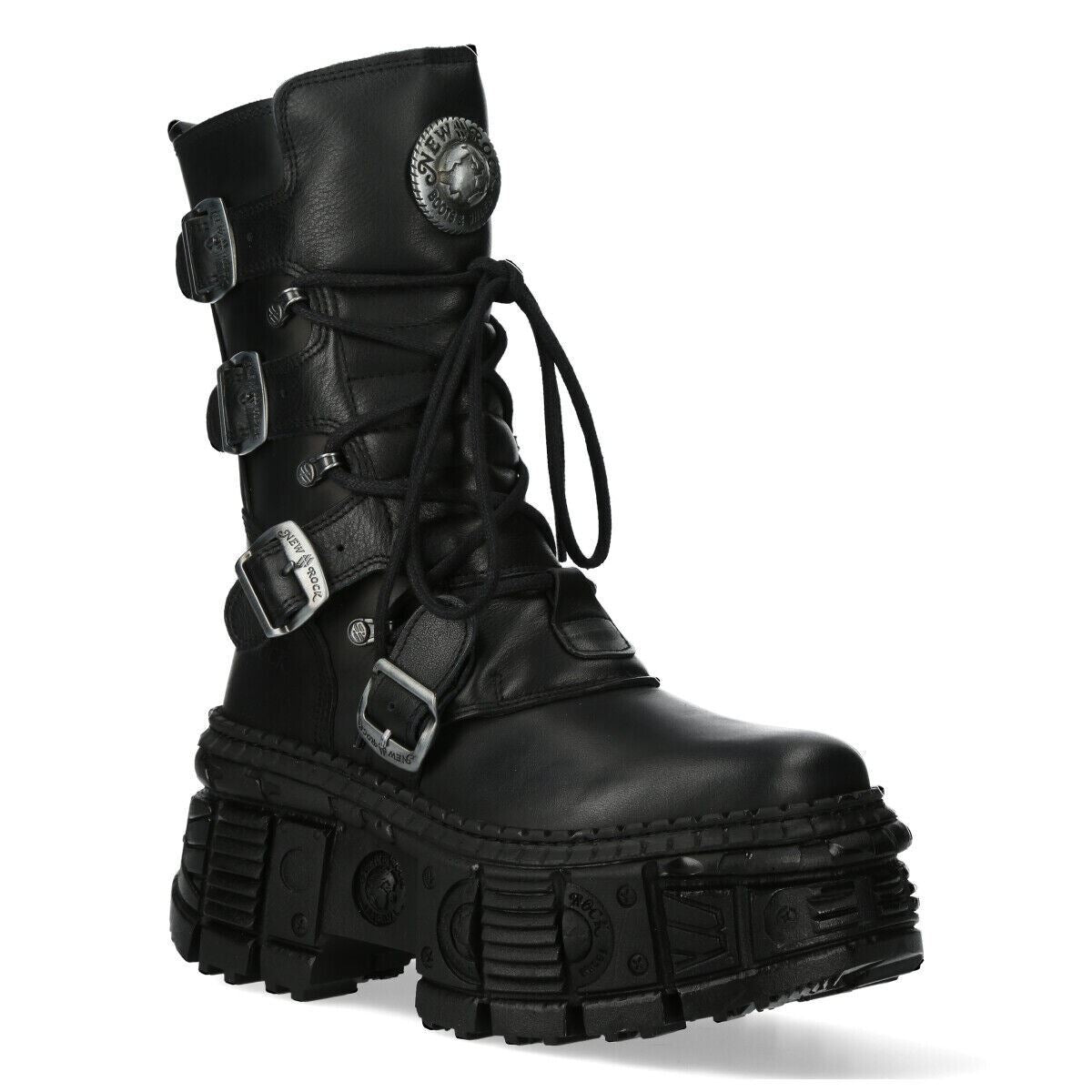 New Rock Mid-Calf Leather Goth Boots-WALL373-S5