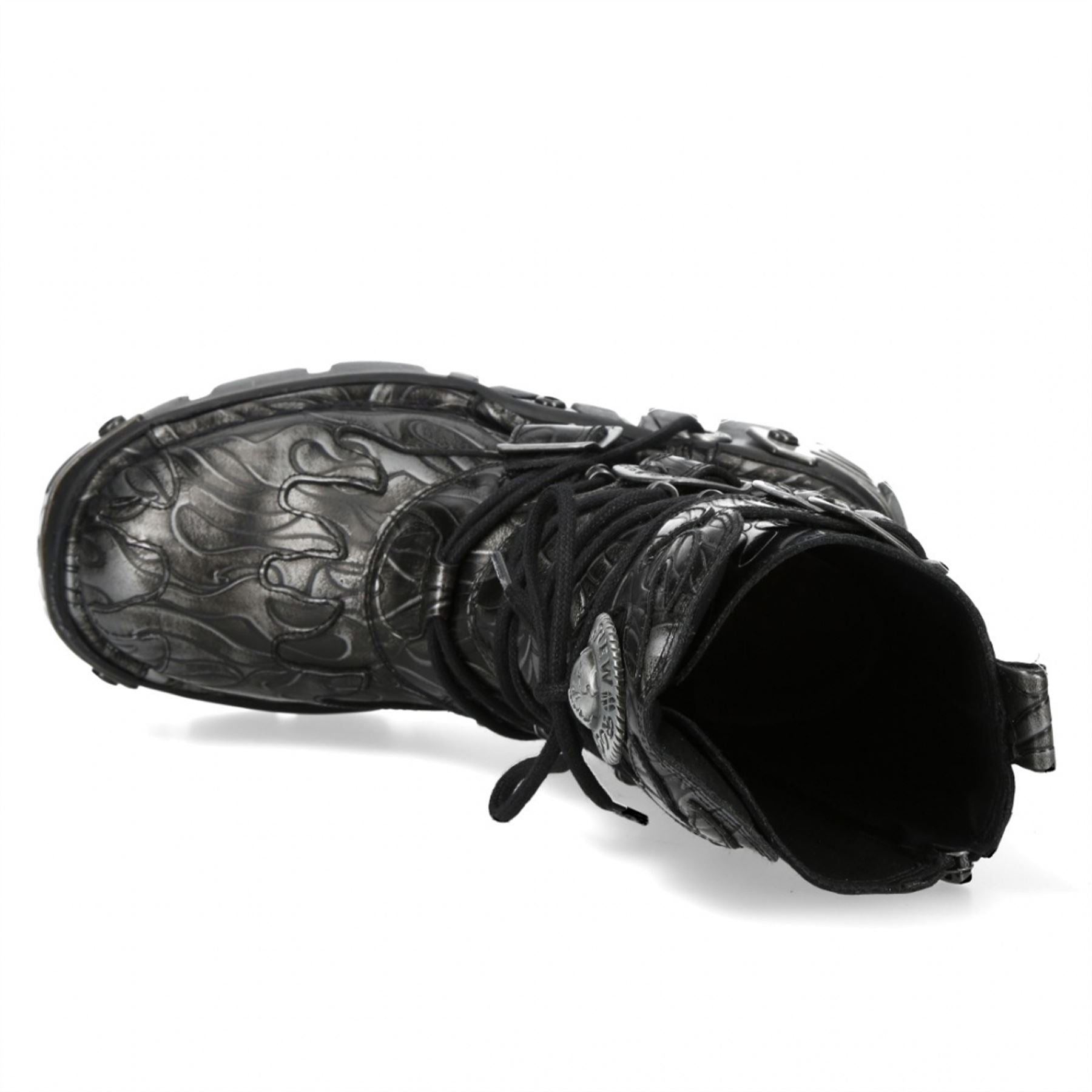 New Rock M-591-C63 Mid-Calf High Black Steel Leather Metallic Gothic Boots