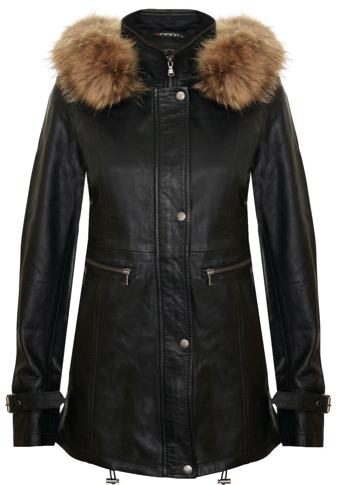 Womens Warm Leather Hooded Parka Jacket-Northwich
